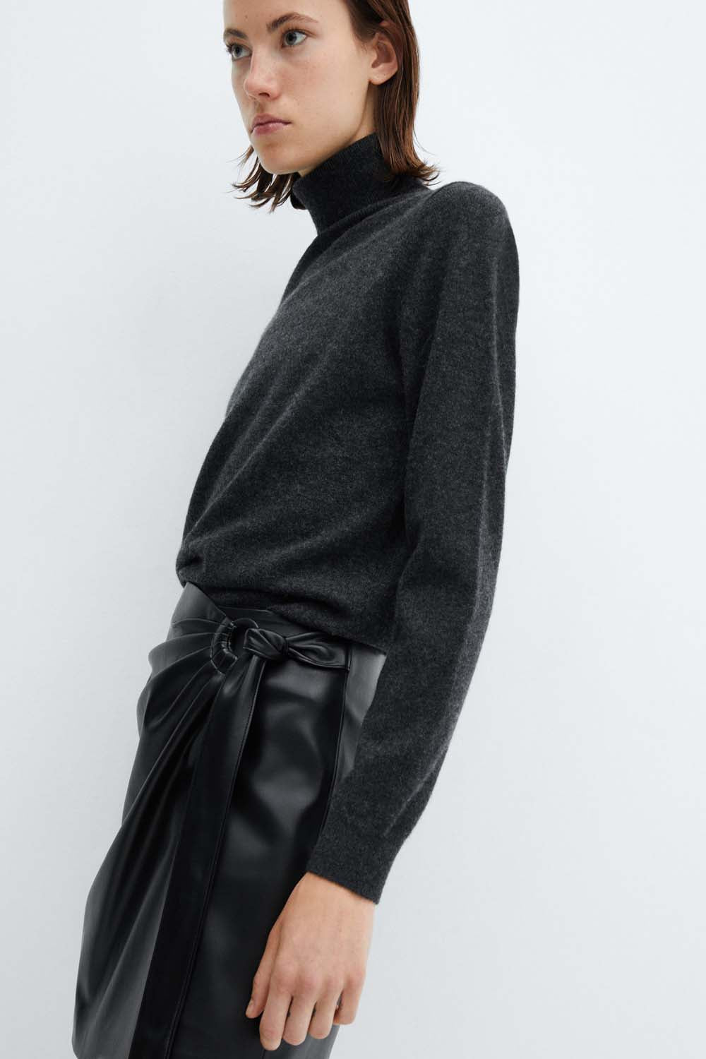 Mango Short leather effect buckled skirt 3 Shaws Department Stores