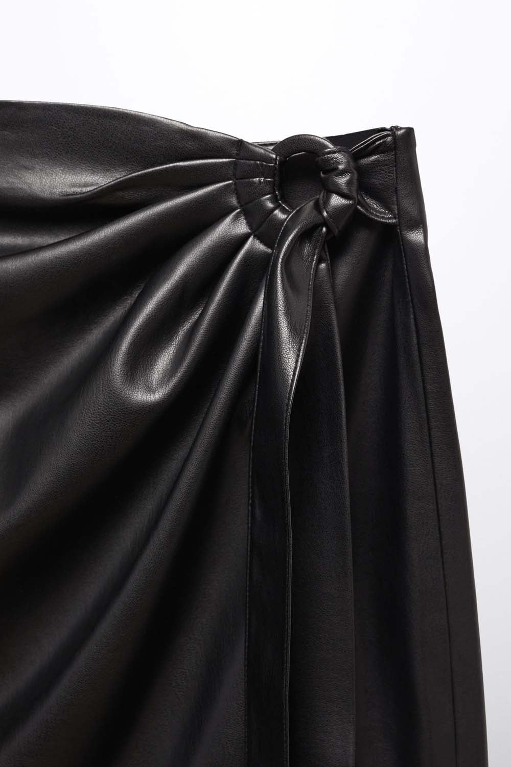 Mango Short leather effect buckled skirt 5 Shaws Department Stores
