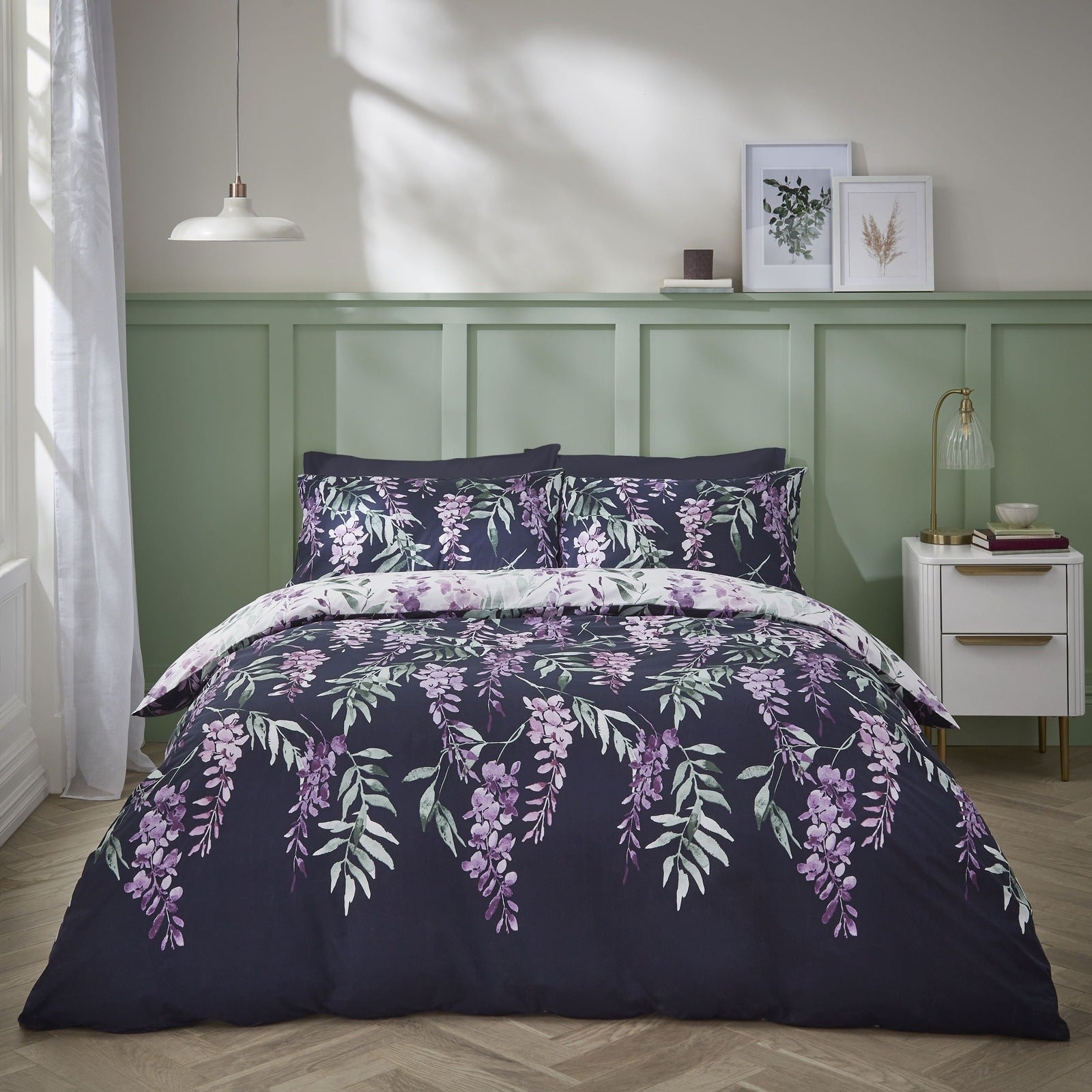 The Home Collection Painterly Wisteria Floral White/Navy 1 Shaws Department Stores