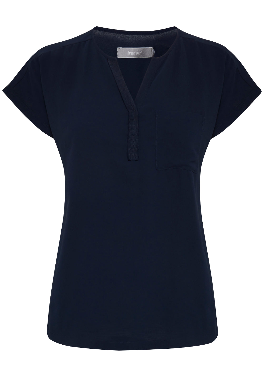 Fransa V-Notch Neck Blouse - Black 2 Shaws Department Stores