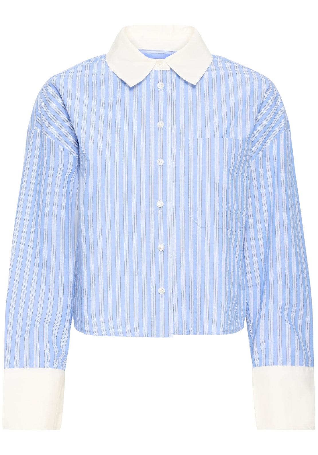 Fransa Classic Stripe Long Sleeve Blouse - Blue Stripe 1 Shaws Department Stores