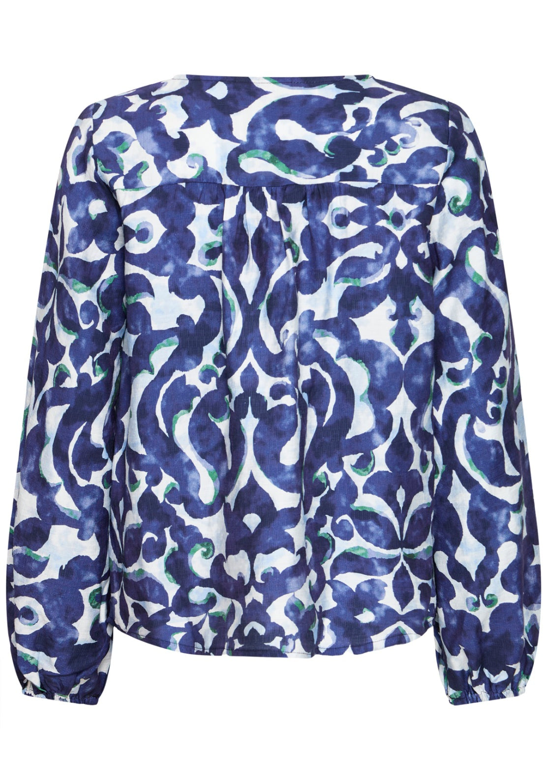 Fransa Abstract Long Sleeve Blouse - Boho Bloom Navy/green 3 Shaws Department Stores