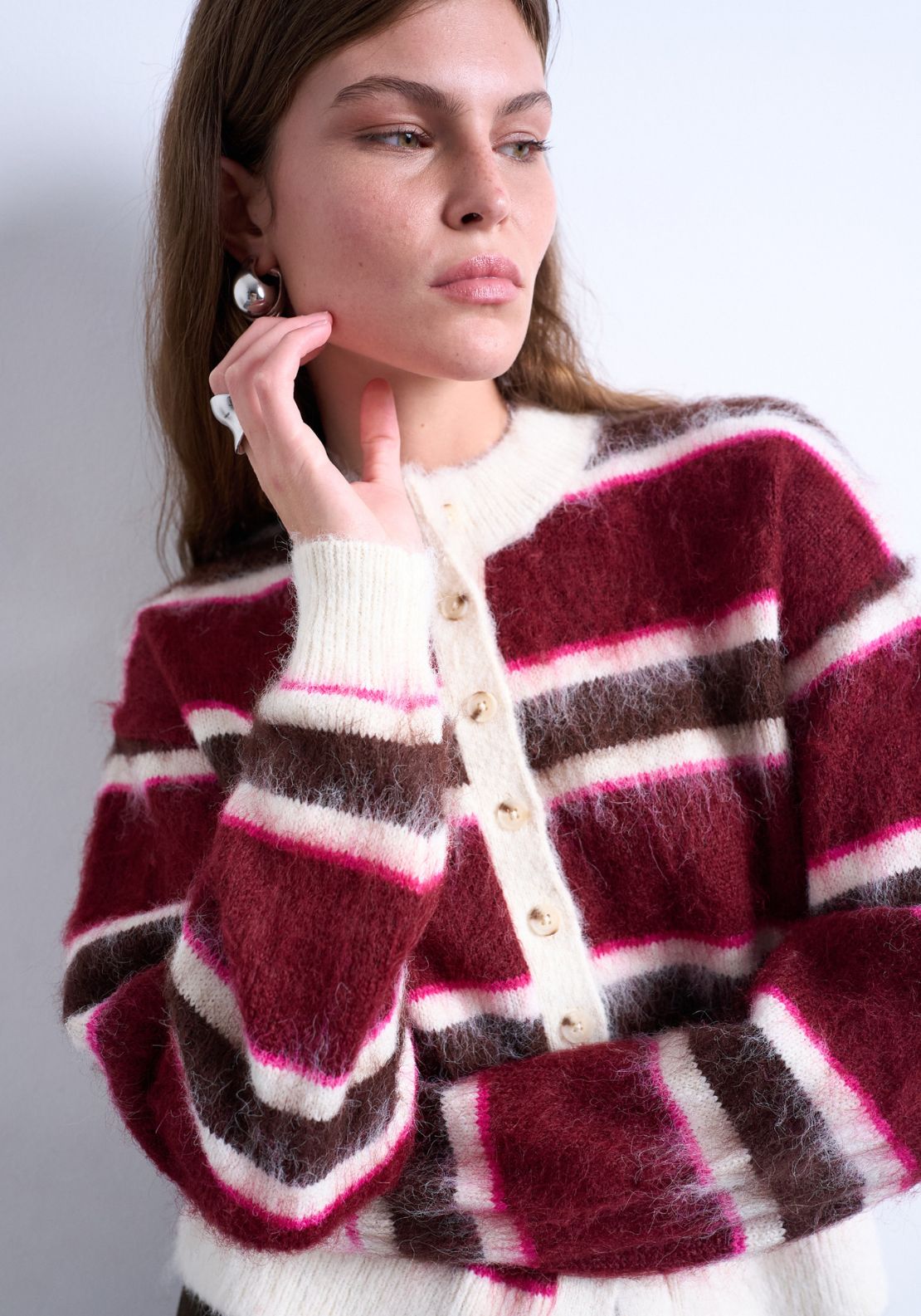 Topshop Zoey Long Sleeve Cardigan - Pink Glo 1 Shaws Department Stores