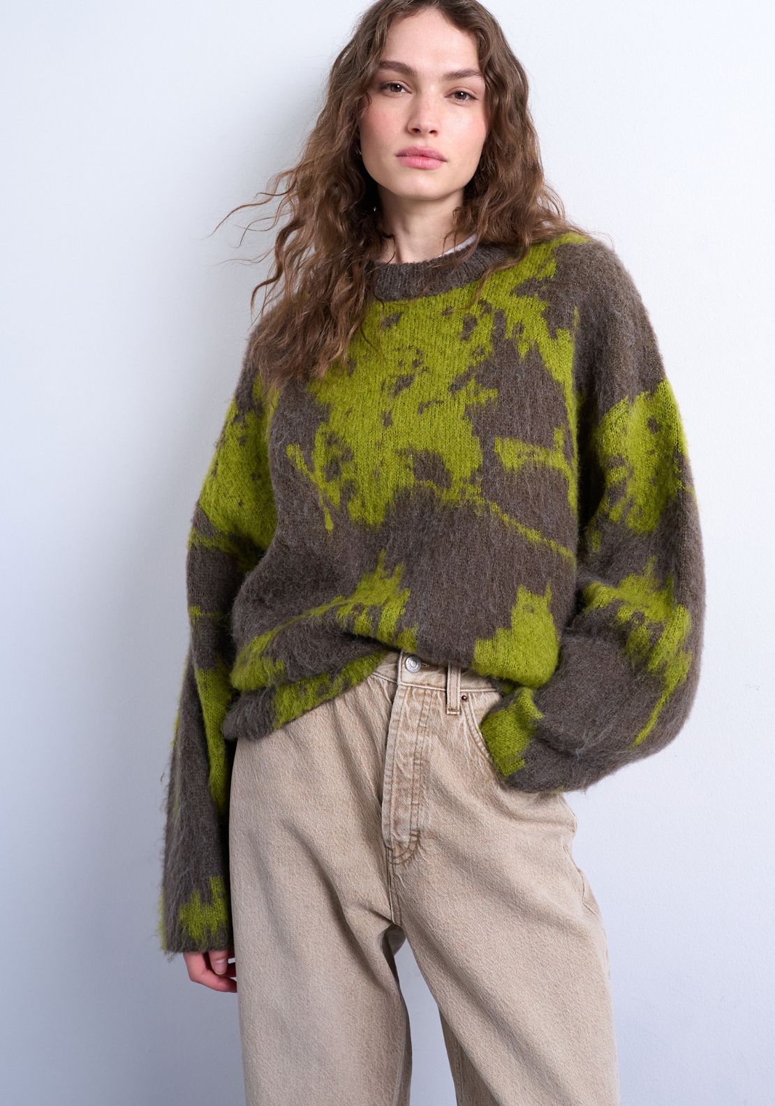 Topshop Katrina Long Sleeve Pullover - Bright Green 1 Shaws Department Stores