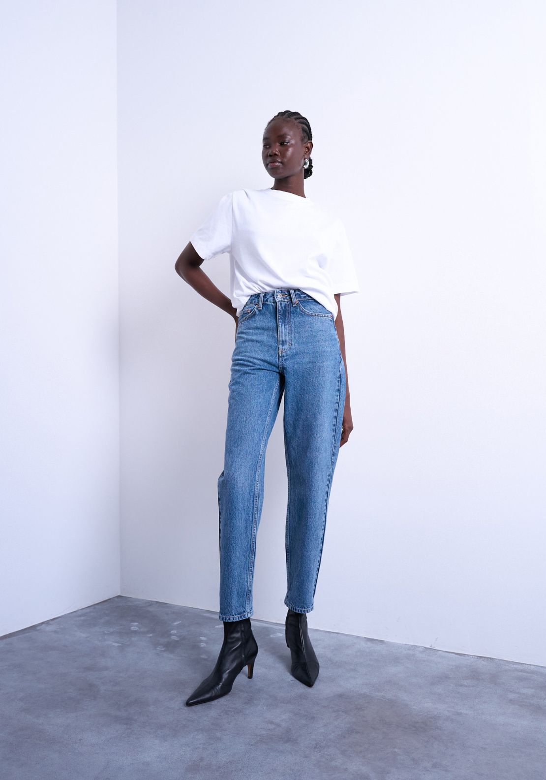 Topshop Original High Rise Mom Jeans - Medium Blue Denim 1 Shaws Department Stores