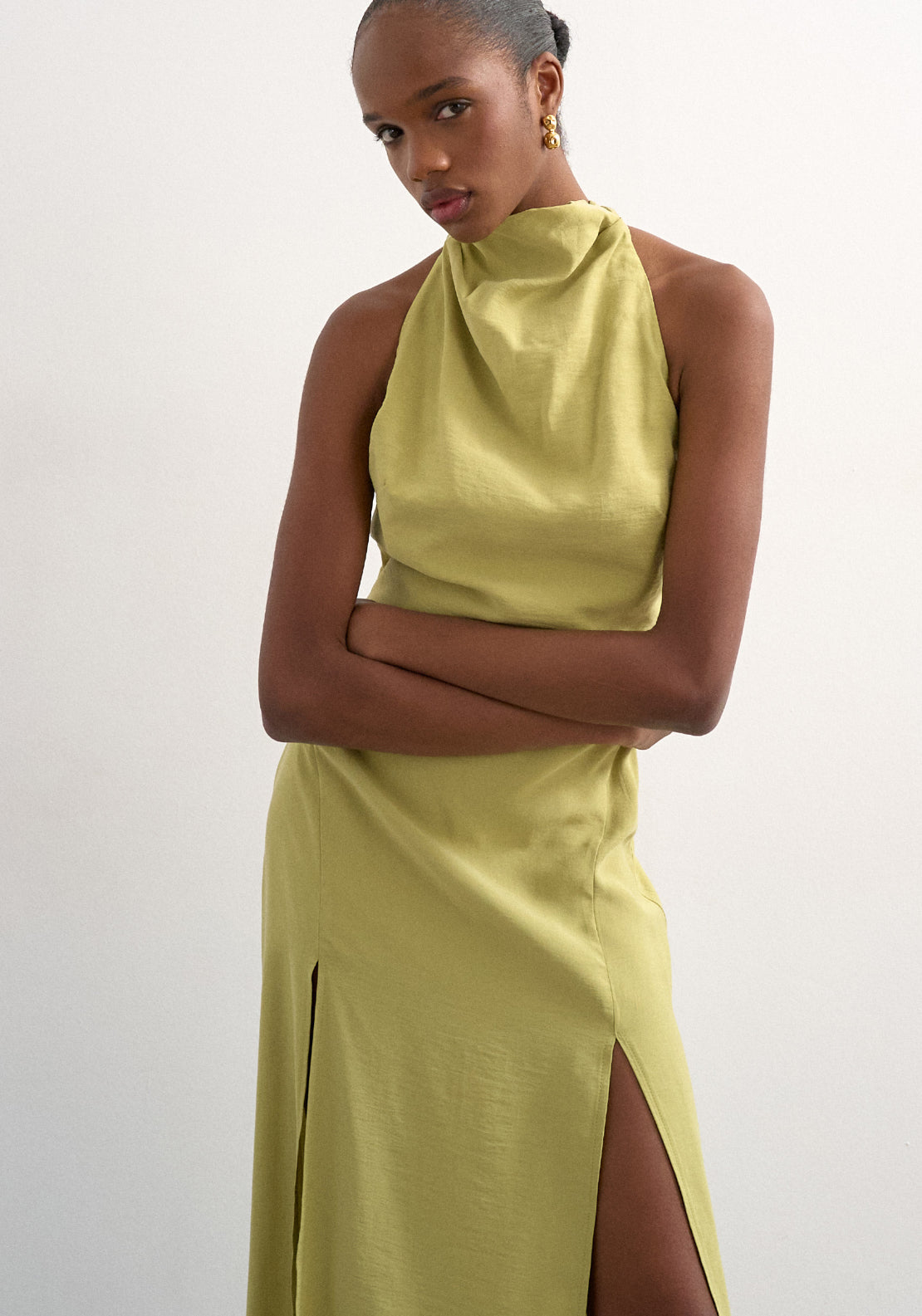 Gry Sleeveless Halterneck Maxi Dress - Lime