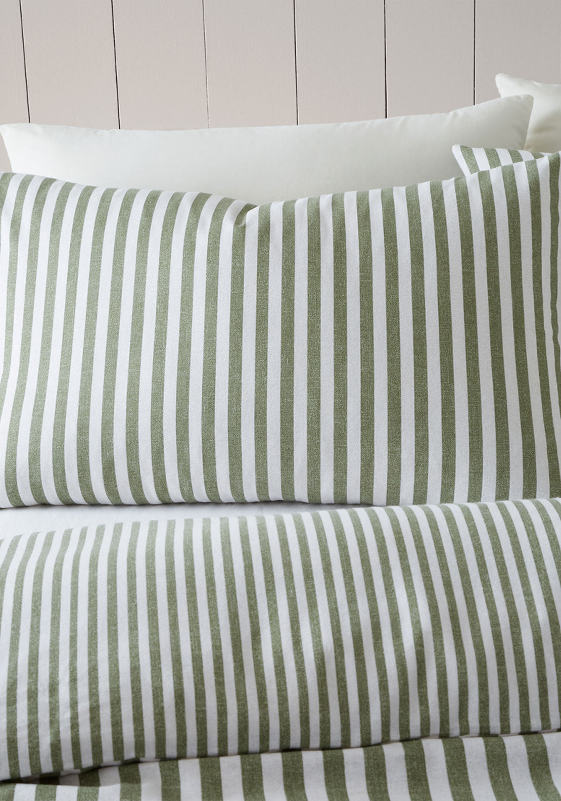 The Home Collection 100% Brushed Cotton Fine Stripe Duvet Cover Set - Green 4 Shaws Department Stores