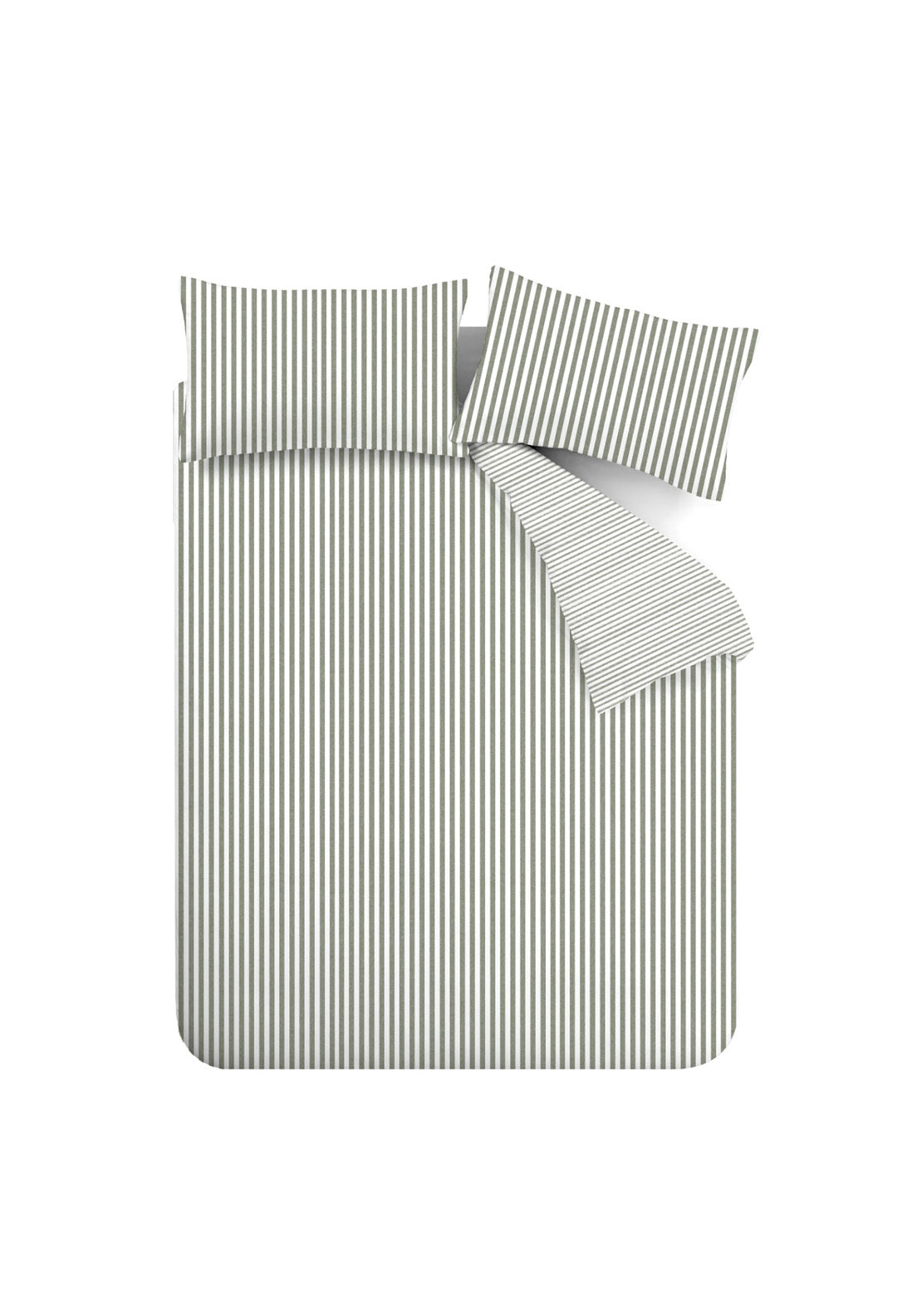 The Home Collection 100% Brushed Cotton Fine Stripe Duvet Cover Set - Green 5 Shaws Department Stores