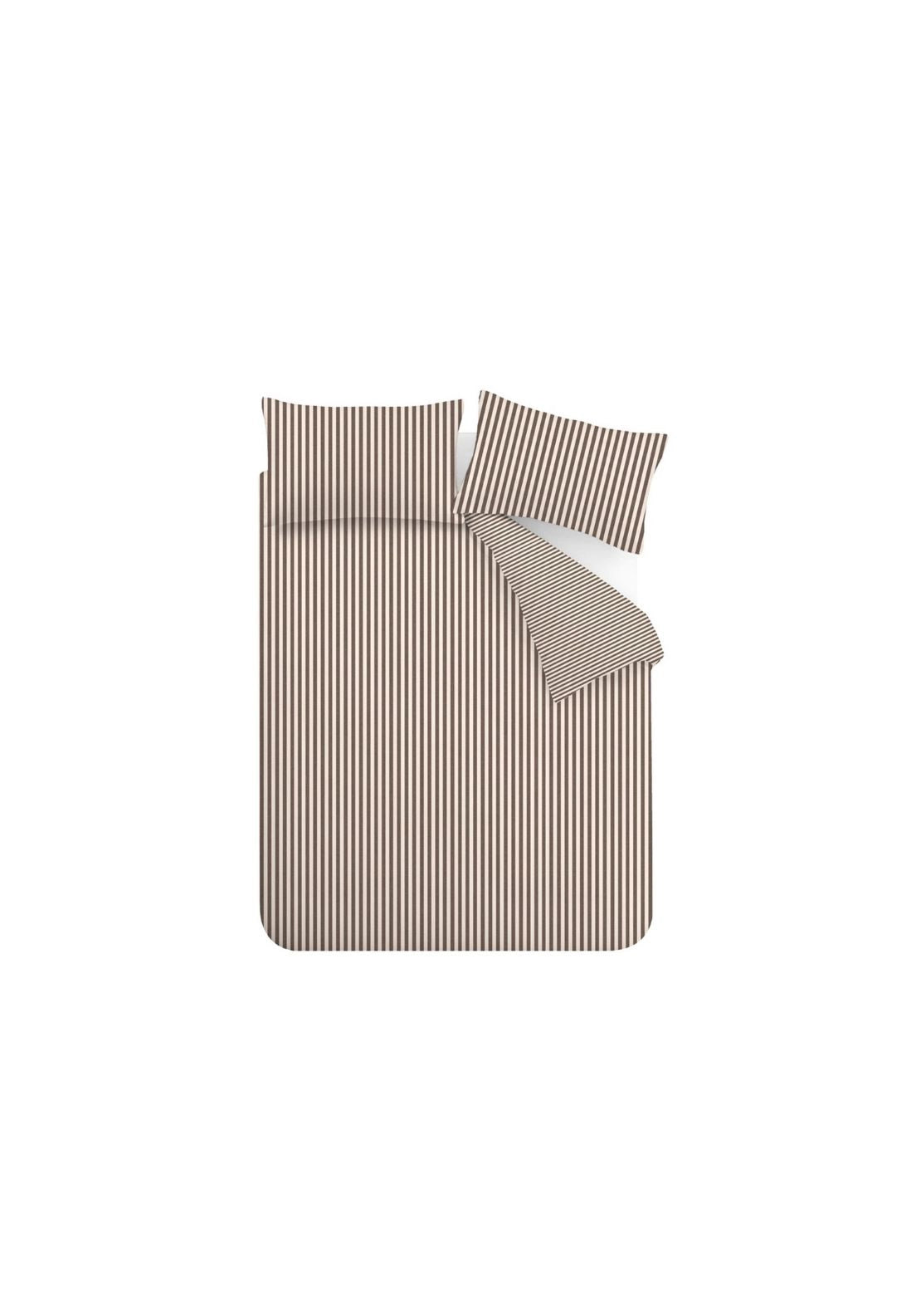 100% Brushed Cotton Fine Stripe Reversible Duvet Cover Set - Brown