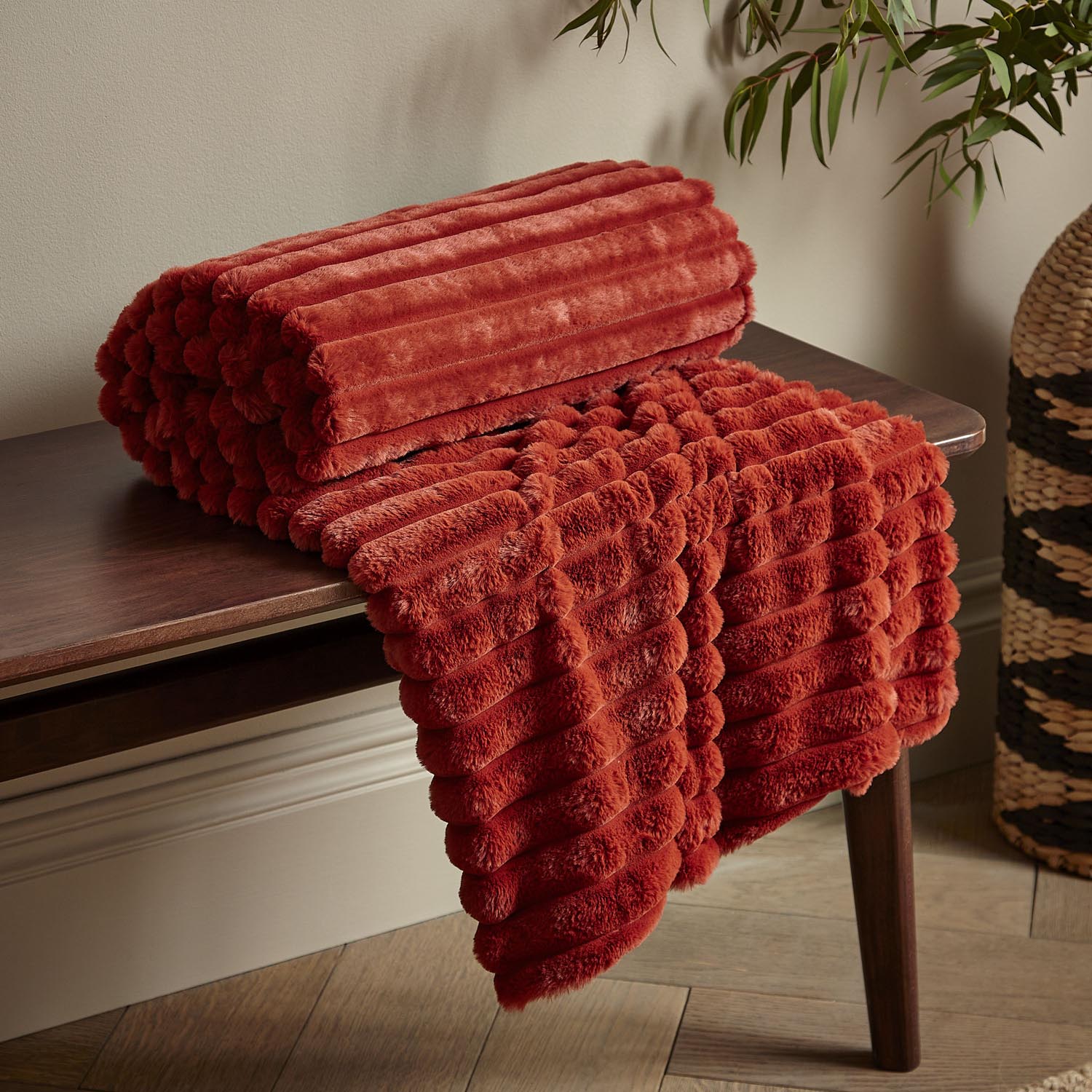 The Home Collection Soft and Cosy Ribbed Throw Cream - Orange 1 Shaws Department Stores
