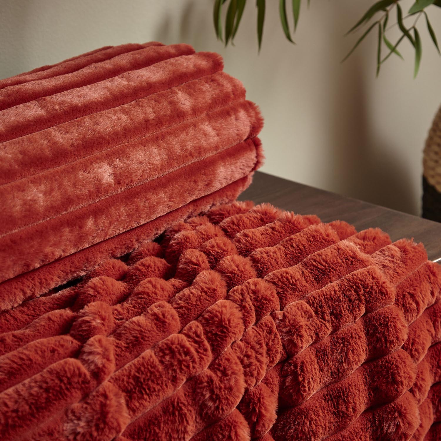 The Home Collection Soft and Cosy Ribbed Throw Cream - Orange 3 Shaws Department Stores