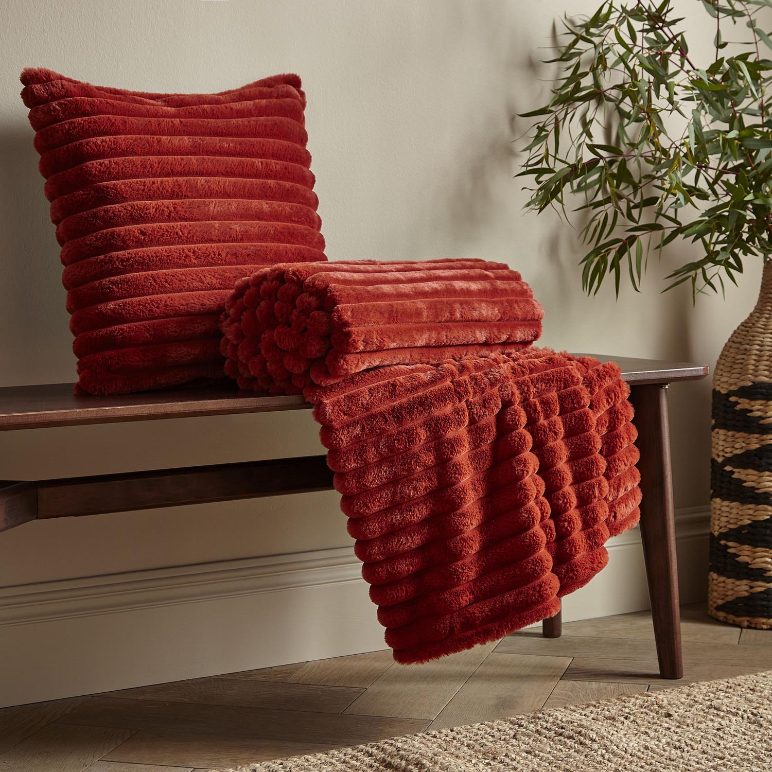 The Home Collection Soft and Cosy Ribbed Throw Cream - Orange 2 Shaws Department Stores