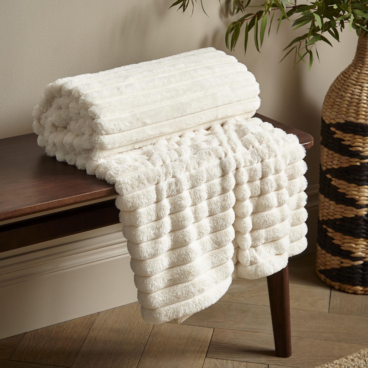 The Home Collection Soft and Cosy Ribbed Throw Cream - Cream 1 Shaws Department Stores