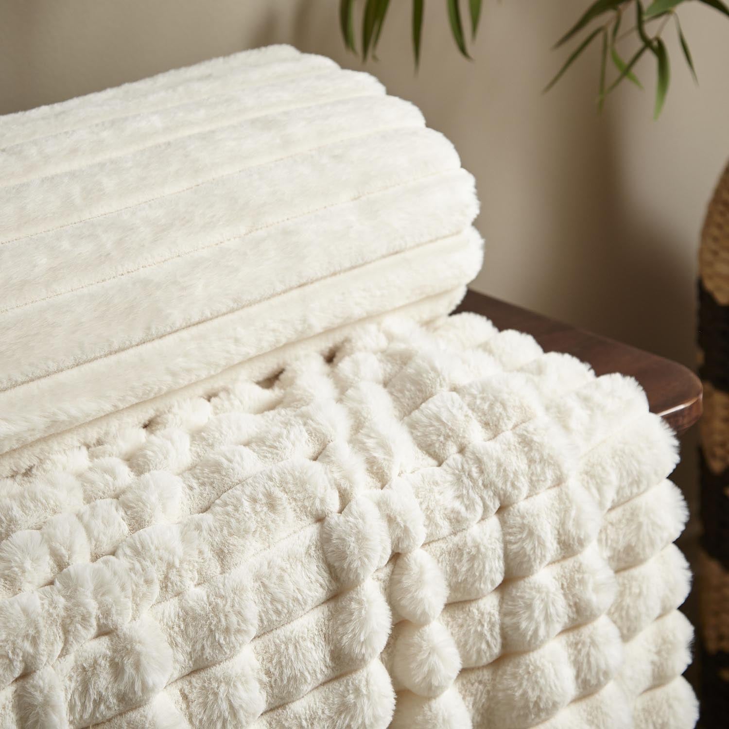The Home Collection Soft and Cosy Ribbed Throw Cream - Cream 2 Shaws Department Stores
