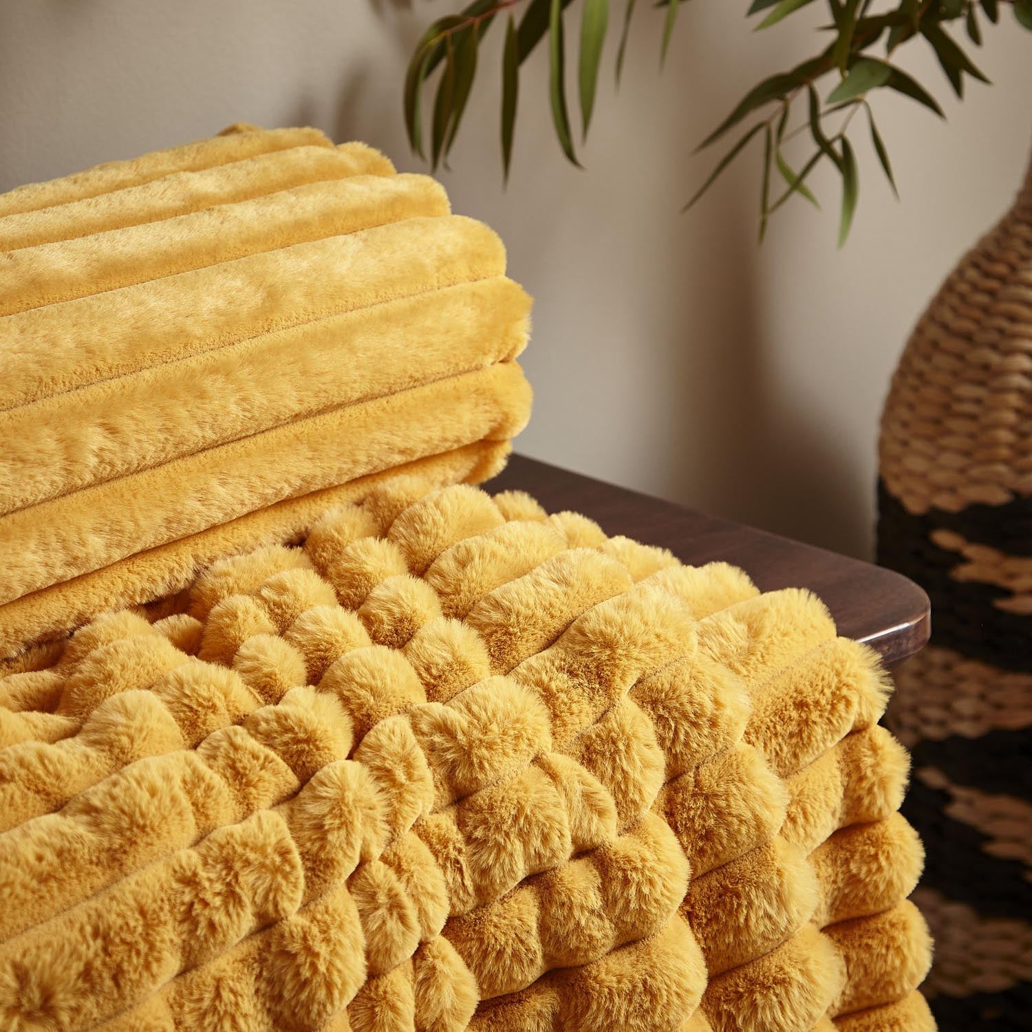 The Home Collection Soft and Cosy Ribbed Throw Cream - Yellow 3 Shaws Department Stores