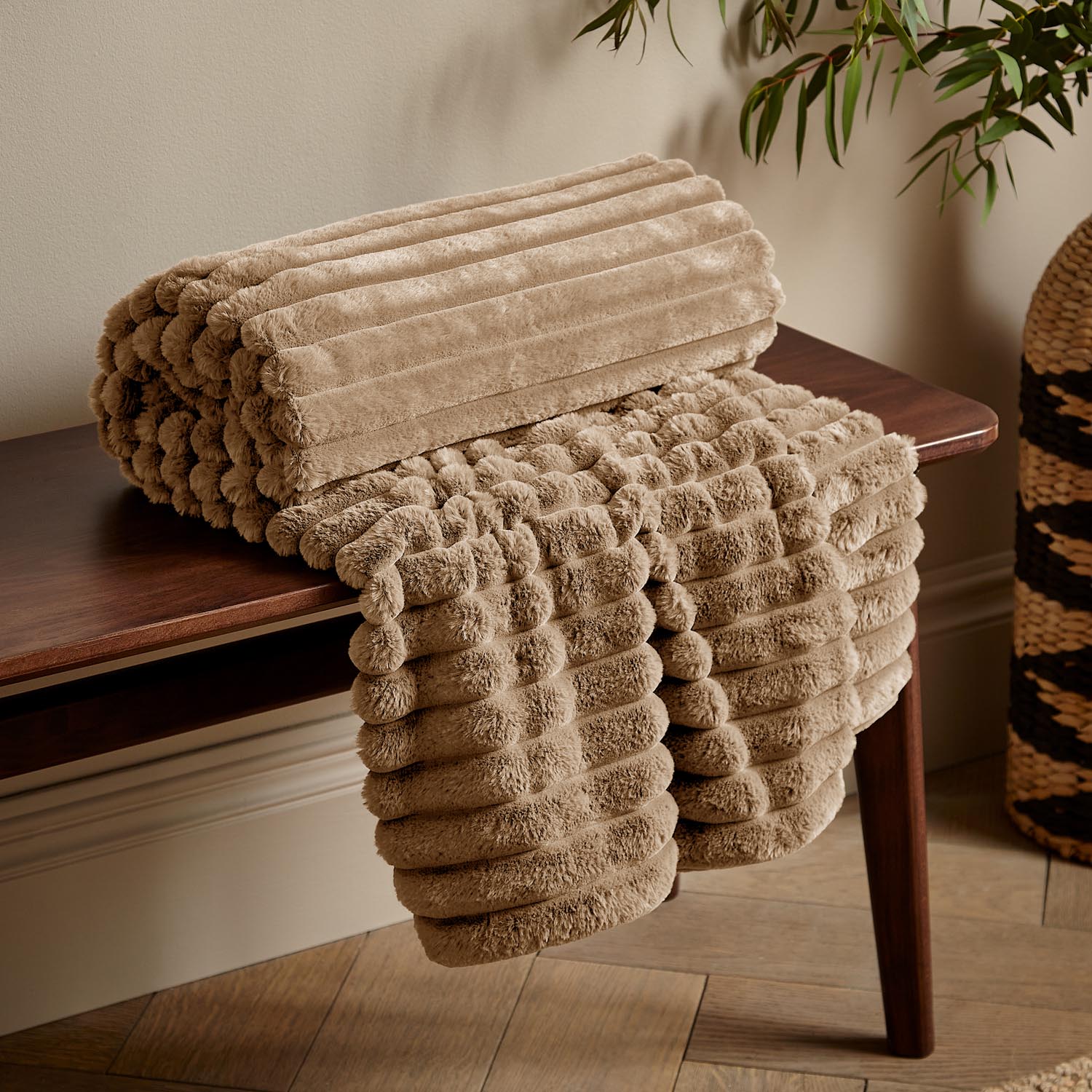 The Home Collection Soft and Cosy Ribbed Throw - Natural 3 Shaws Department Stores