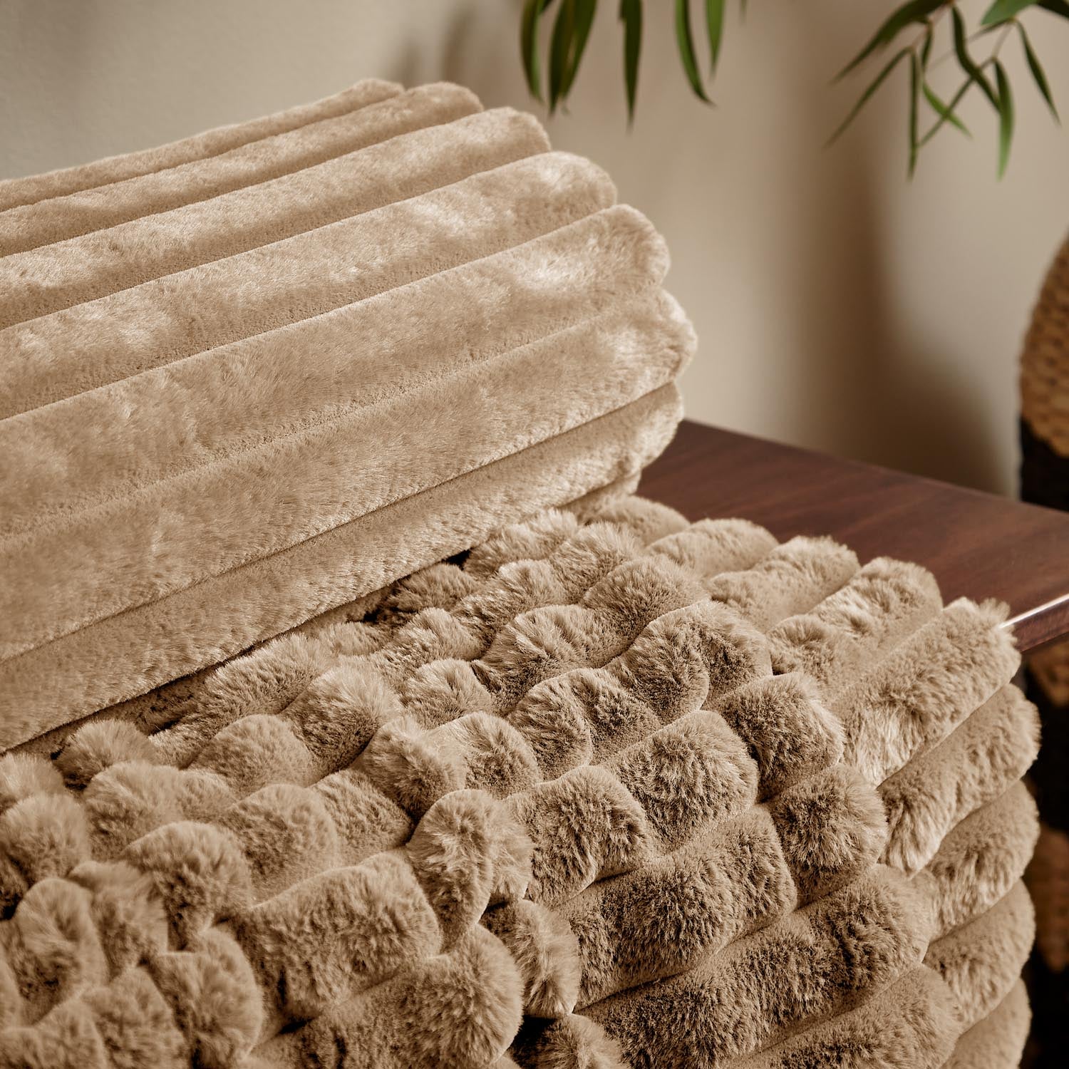 The Home Collection Soft and Cosy Ribbed Throw - Natural 4 Shaws Department Stores