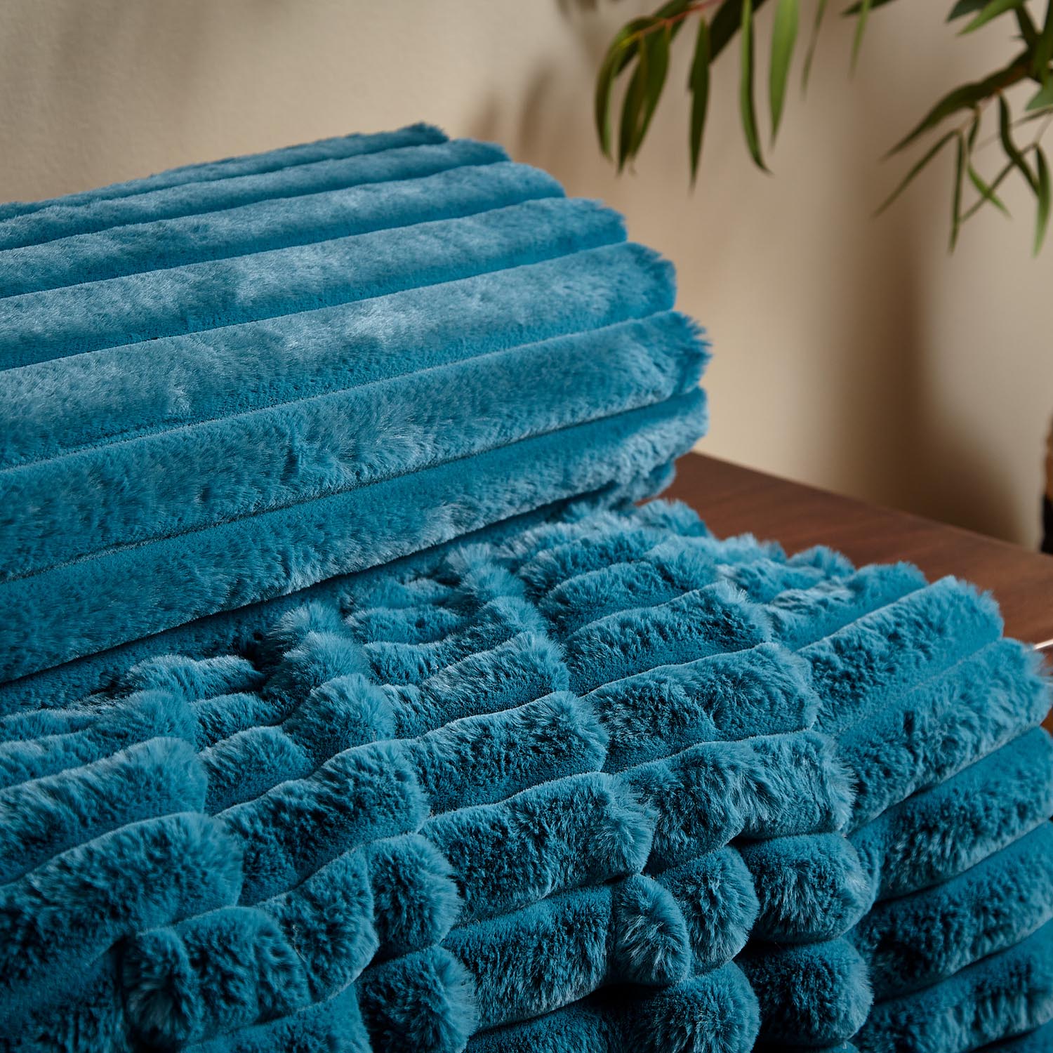 The Home Collection Soft and Cosy Ribbed Throw Cream - Blue 3 Shaws Department Stores