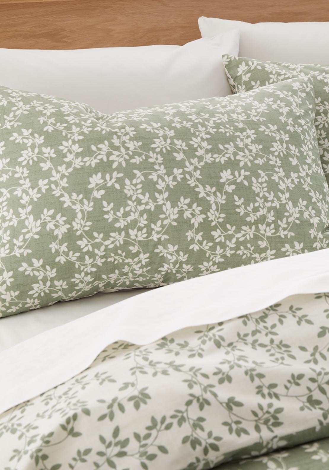 The Home Luxury Collection 100% Cotton 200 TC Silhouette Leaves Duvet Cover Set - Green 3 Shaws Department Stores