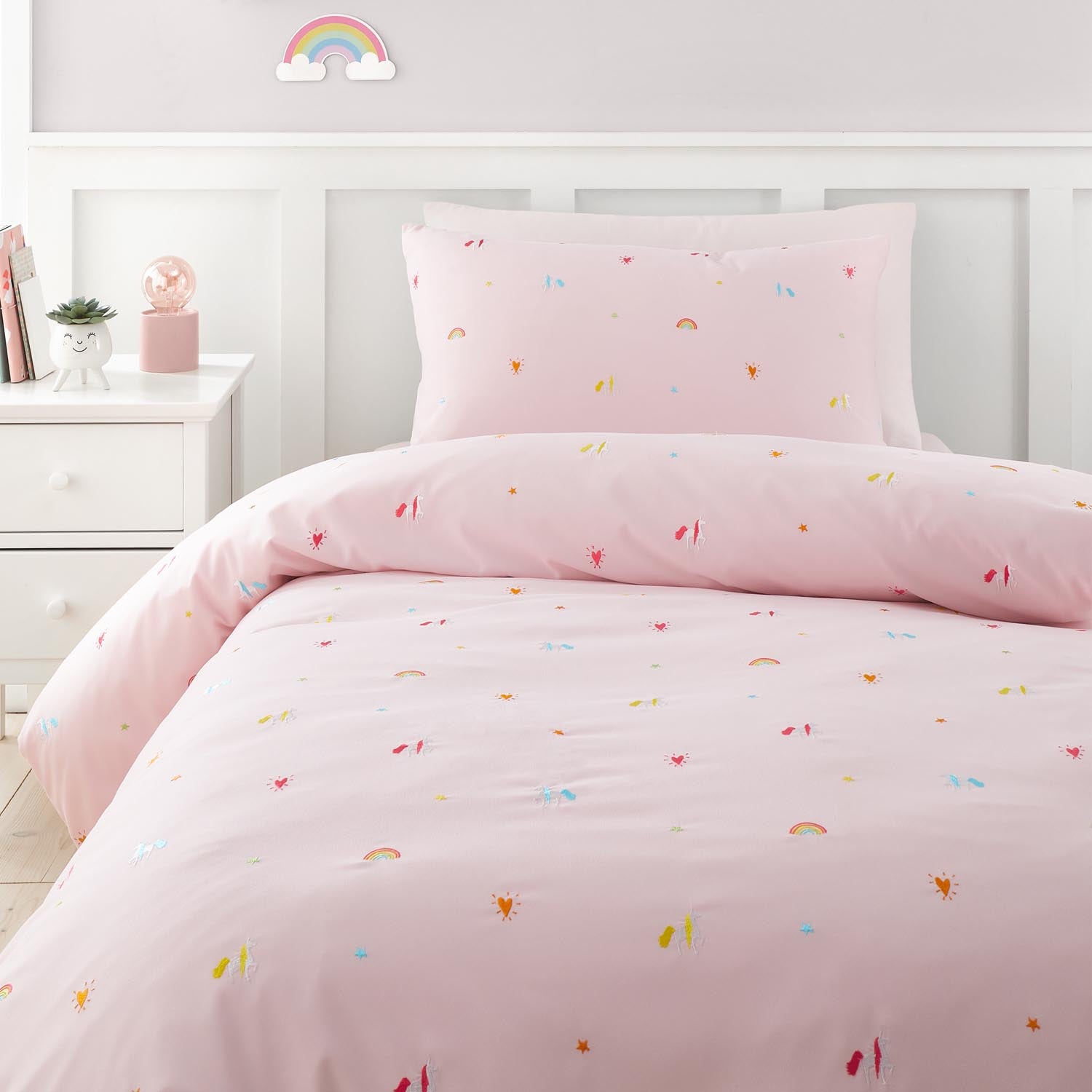 The Home Collection Embroidered Rainbow Unicorn Duvet Cover Set Pink 1 Shaws Department Stores