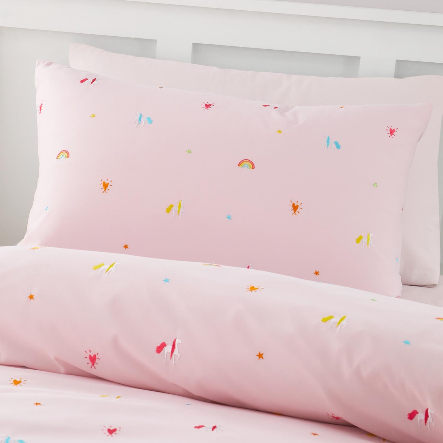 The Home Collection Embroidered Rainbow Unicorn Duvet Cover Set Pink 3 Shaws Department Stores