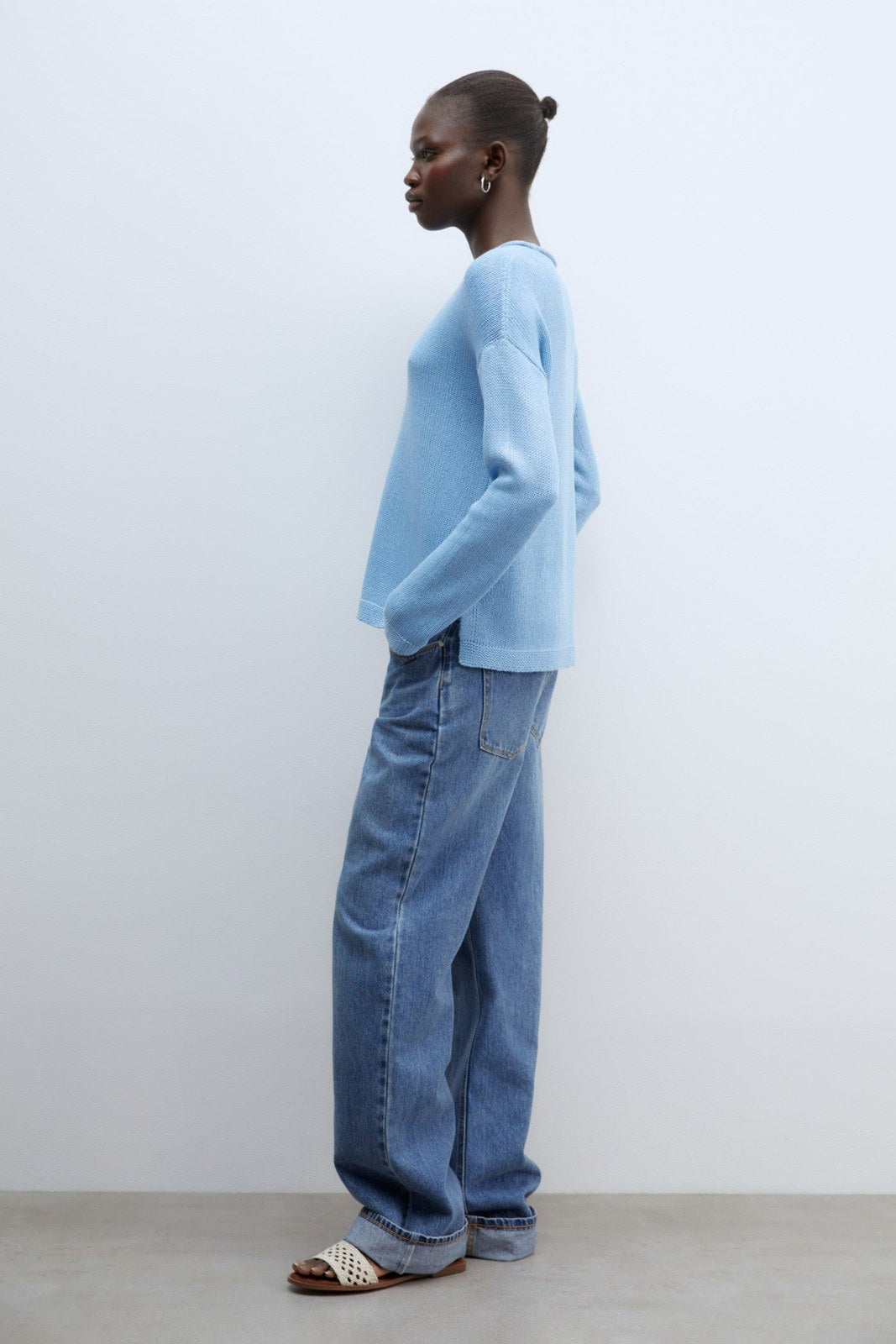 Sfera Trim detail plain sweater - Blue 5 Shaws Department Stores
