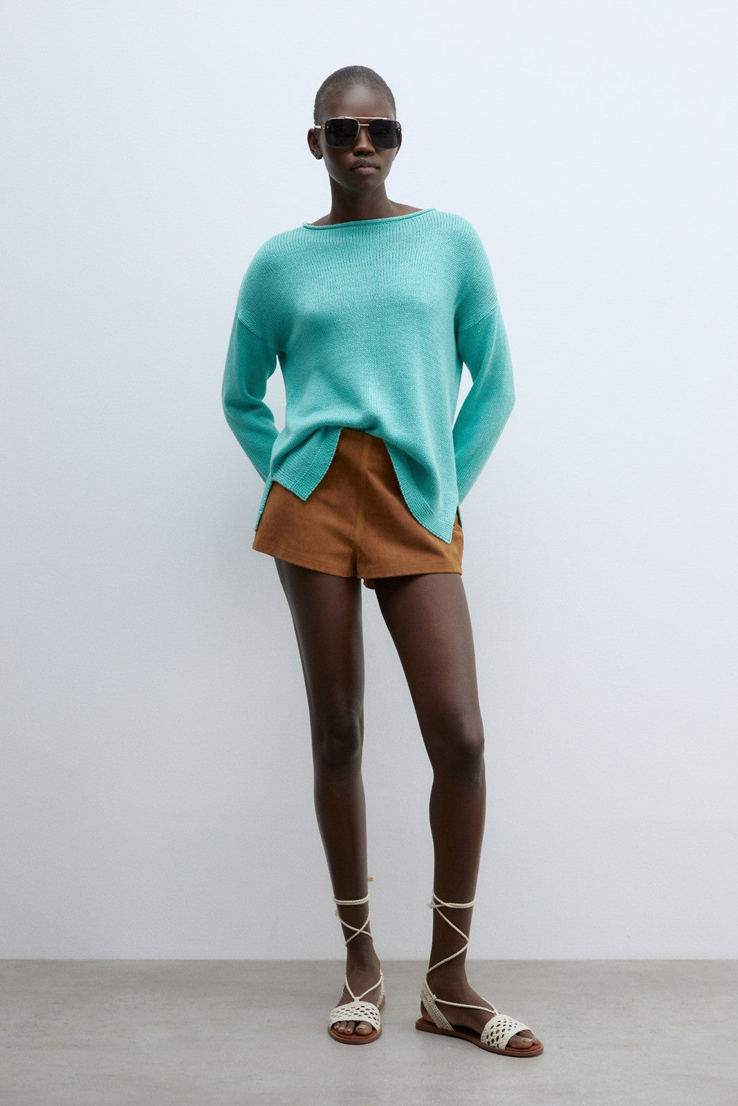 Sfera Trim detail plain sweater - Green 4 Shaws Department Stores
