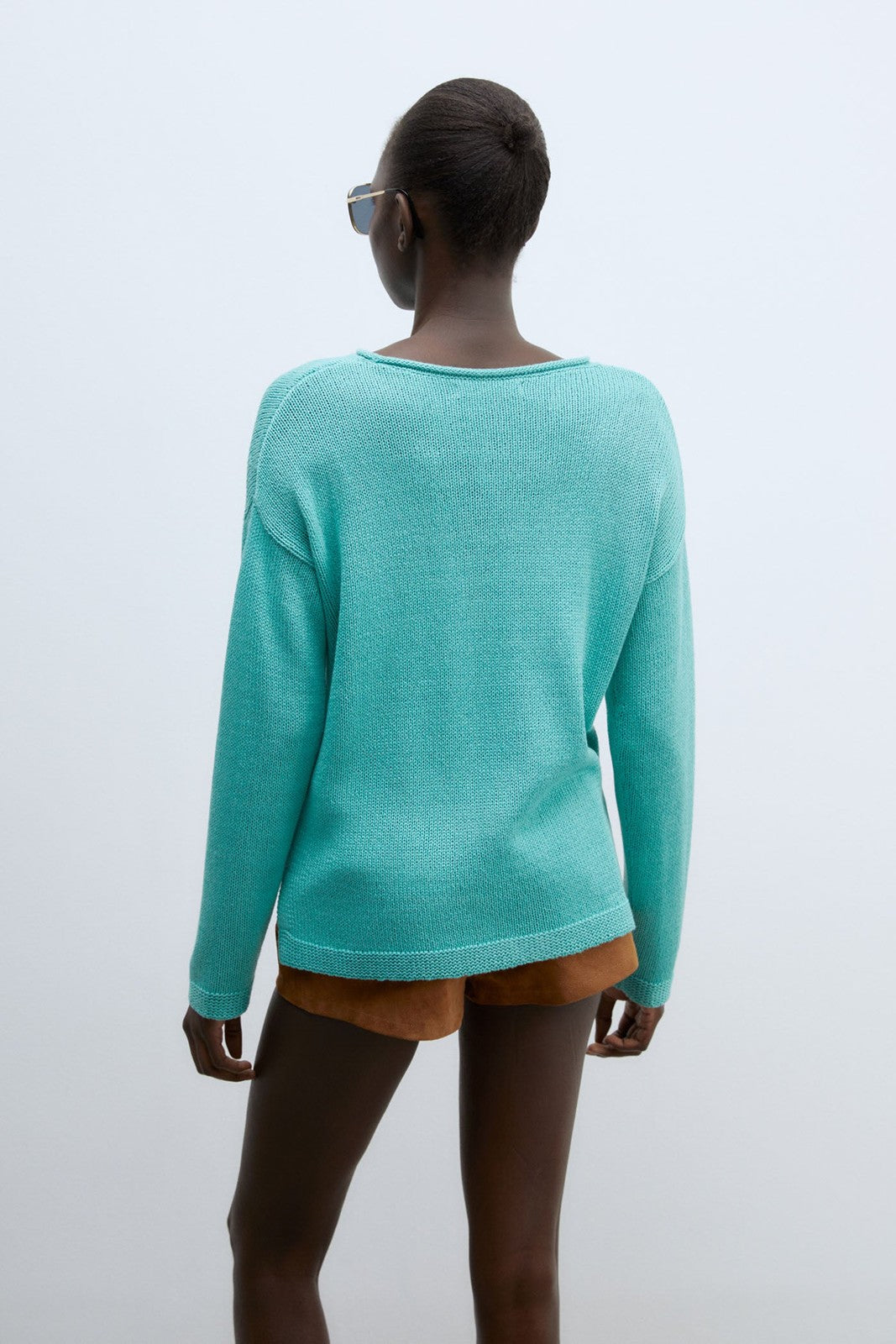 Sfera Trim detail plain sweater - Green 3 Shaws Department Stores