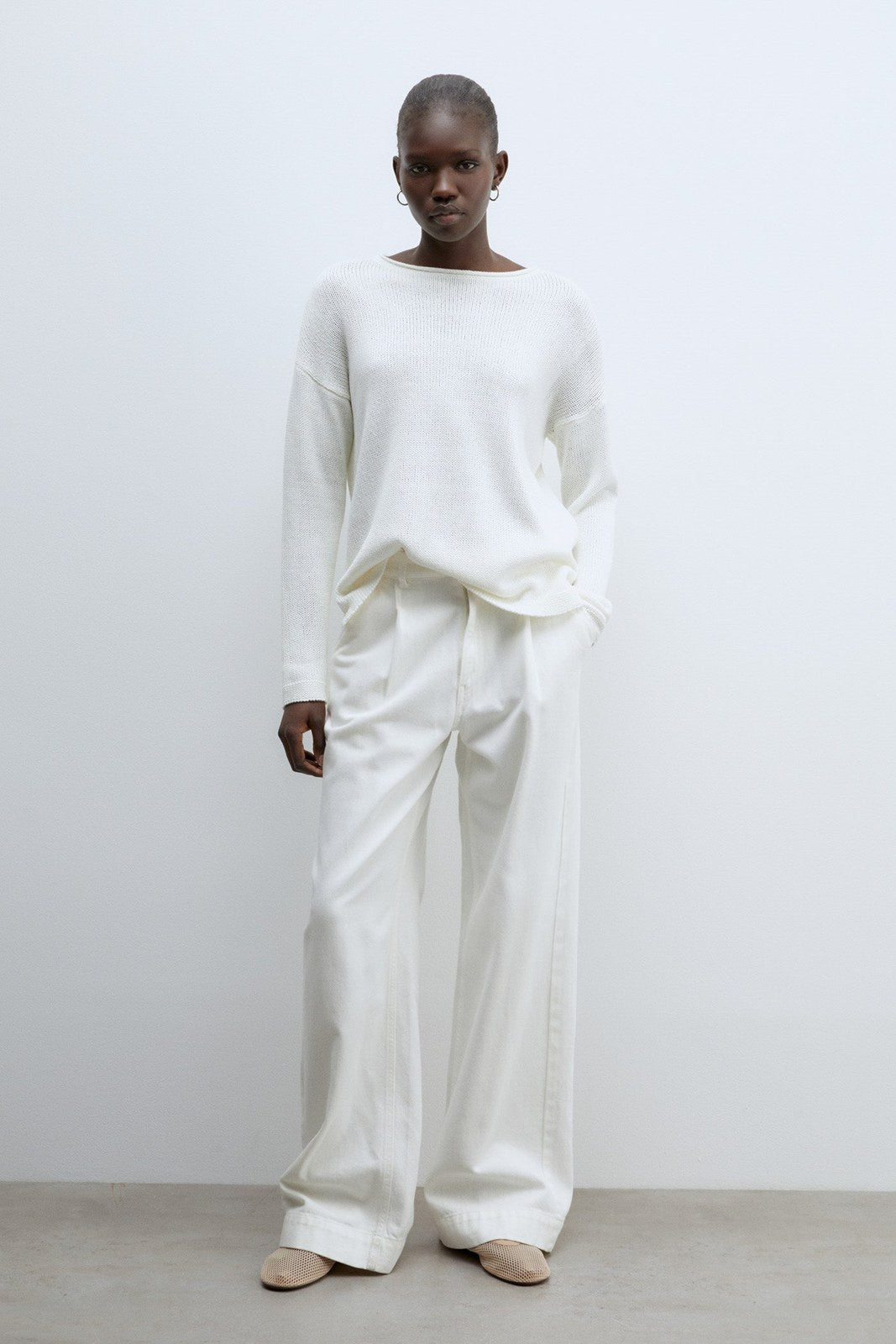Sfera Trim detail plain sweater - White 3 Shaws Department Stores