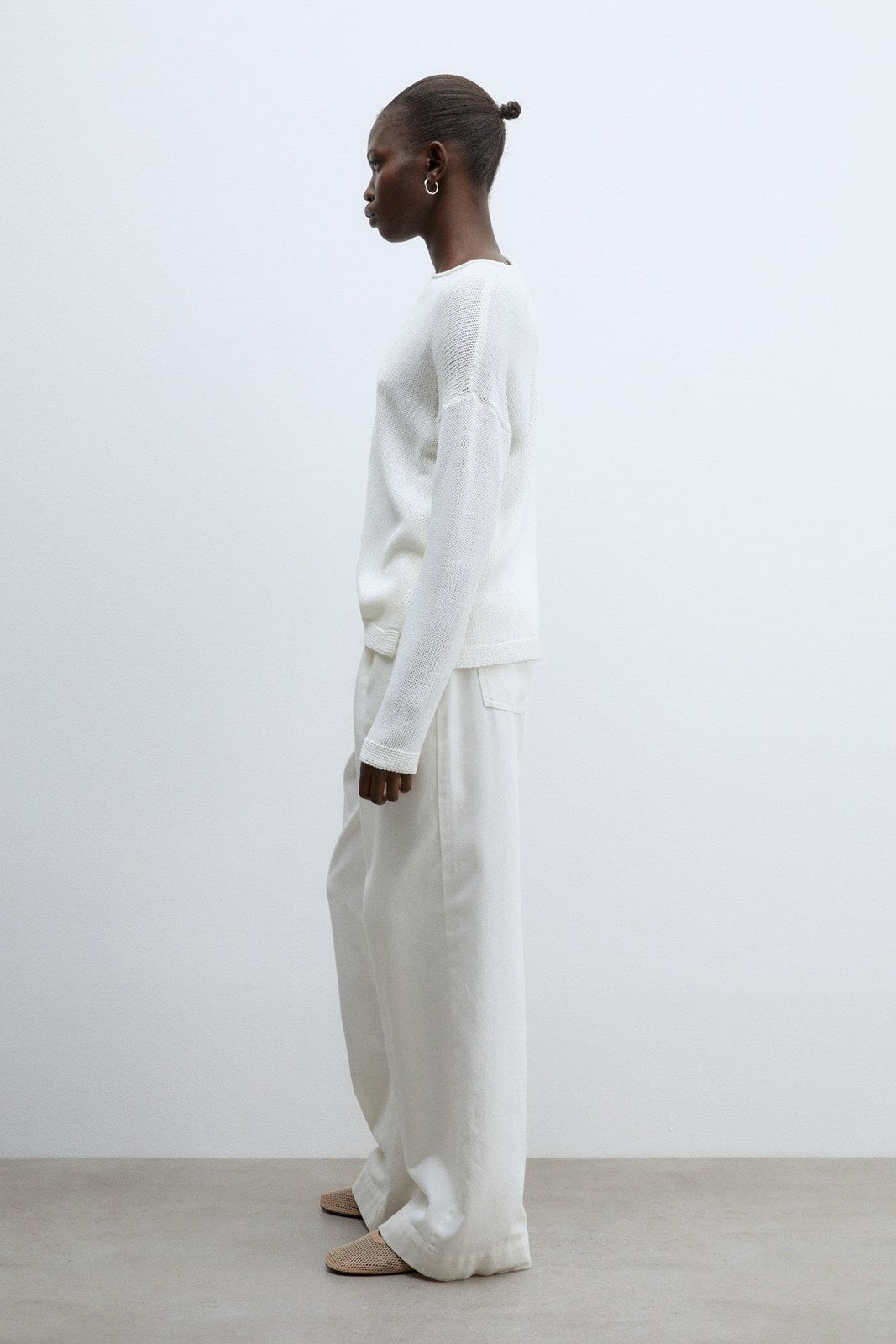 Sfera Trim detail plain sweater - White 4 Shaws Department Stores