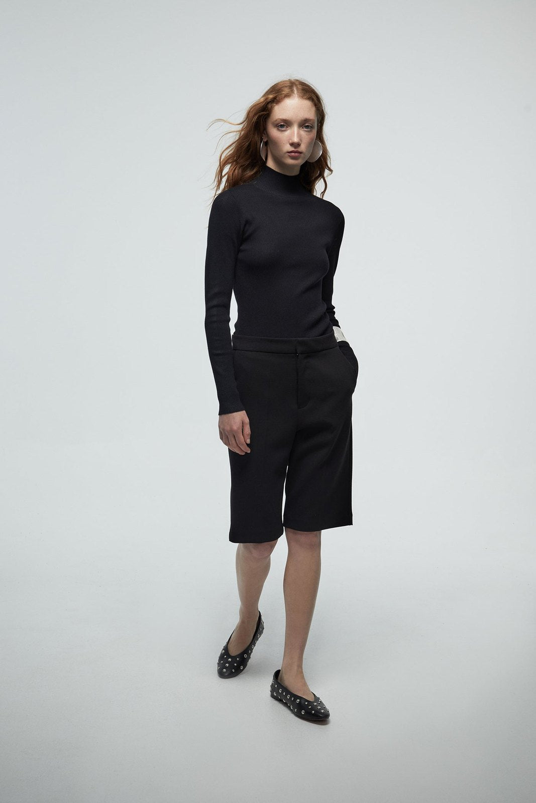 Perkins Collar Ribbed Sweater - Black