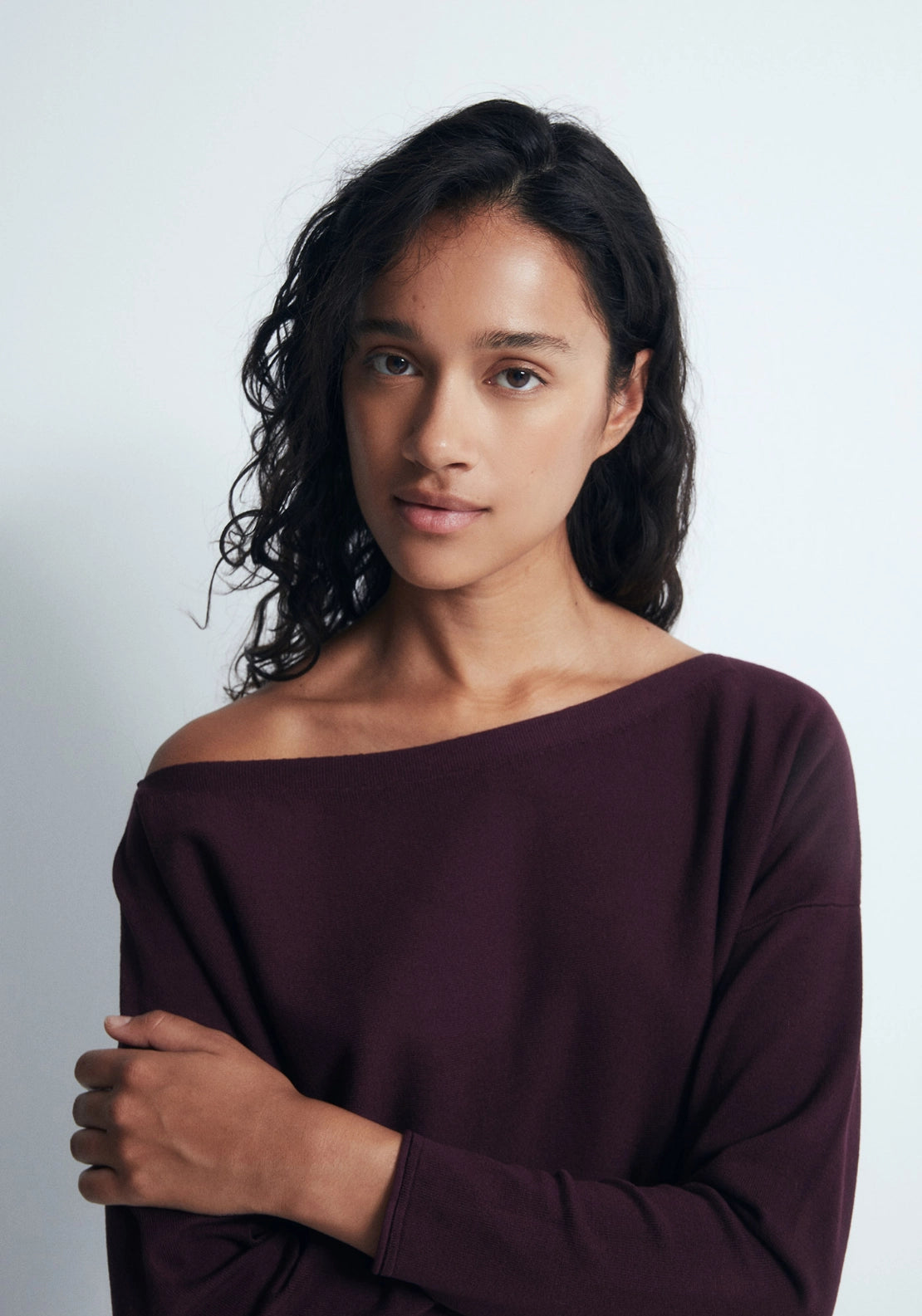 Asymmetric Neckline Sweater - Red