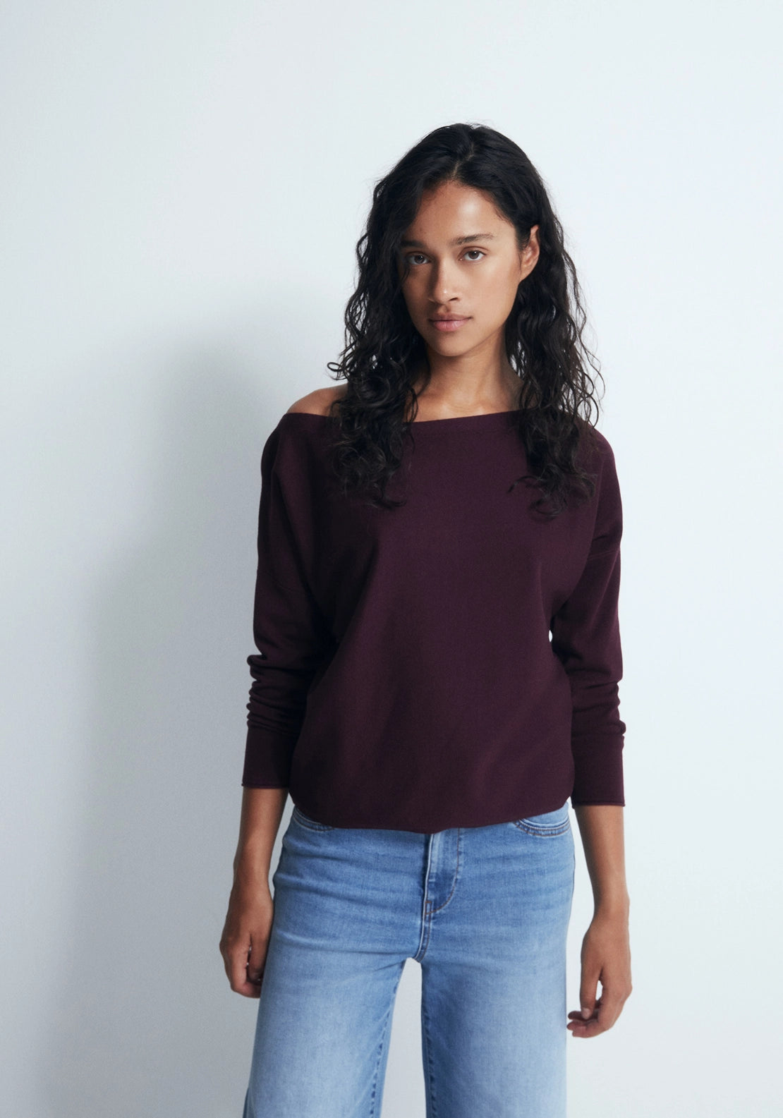 Asymmetric Neckline Sweater - Red