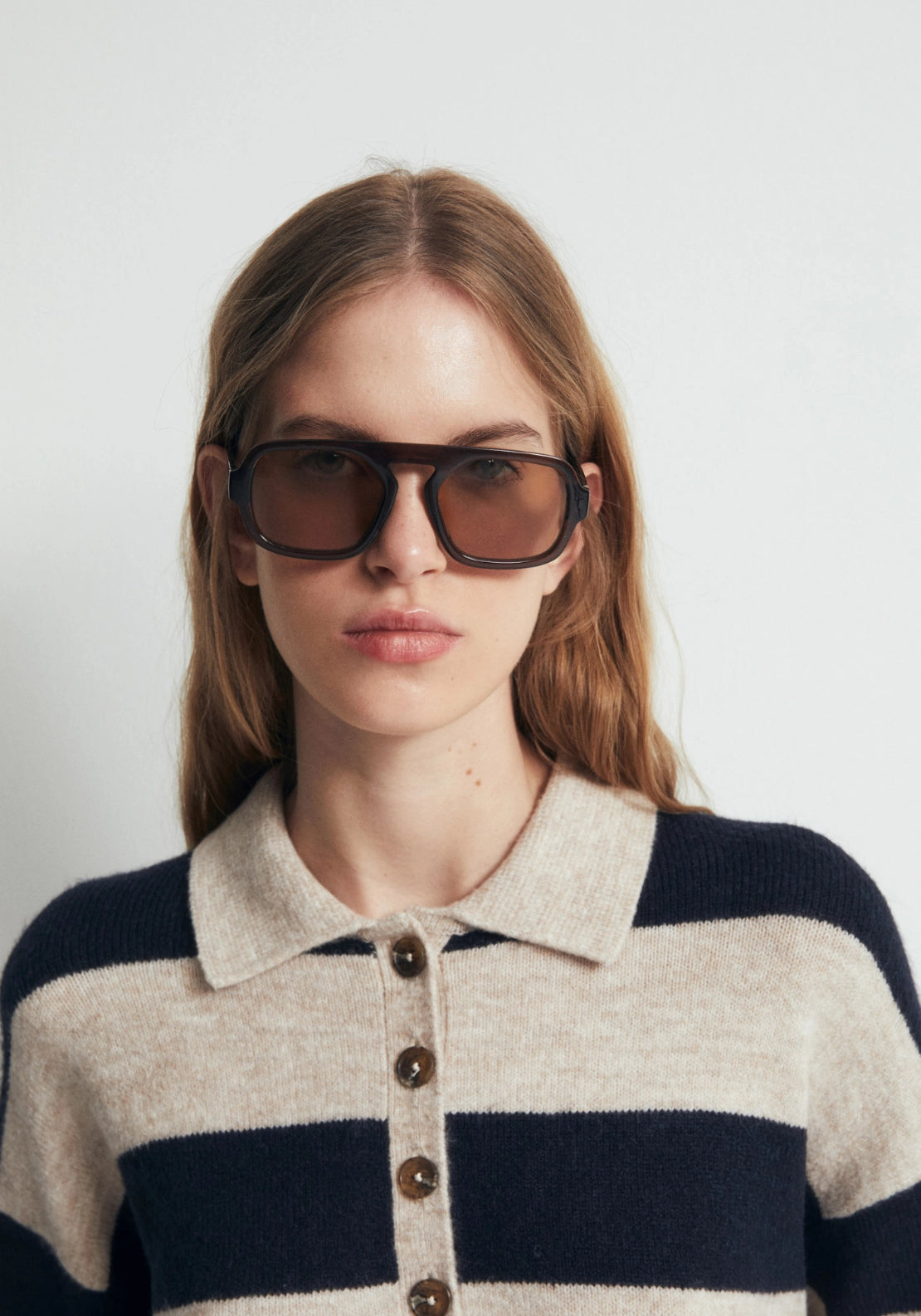Striped Knit Polo Shirt - Blue