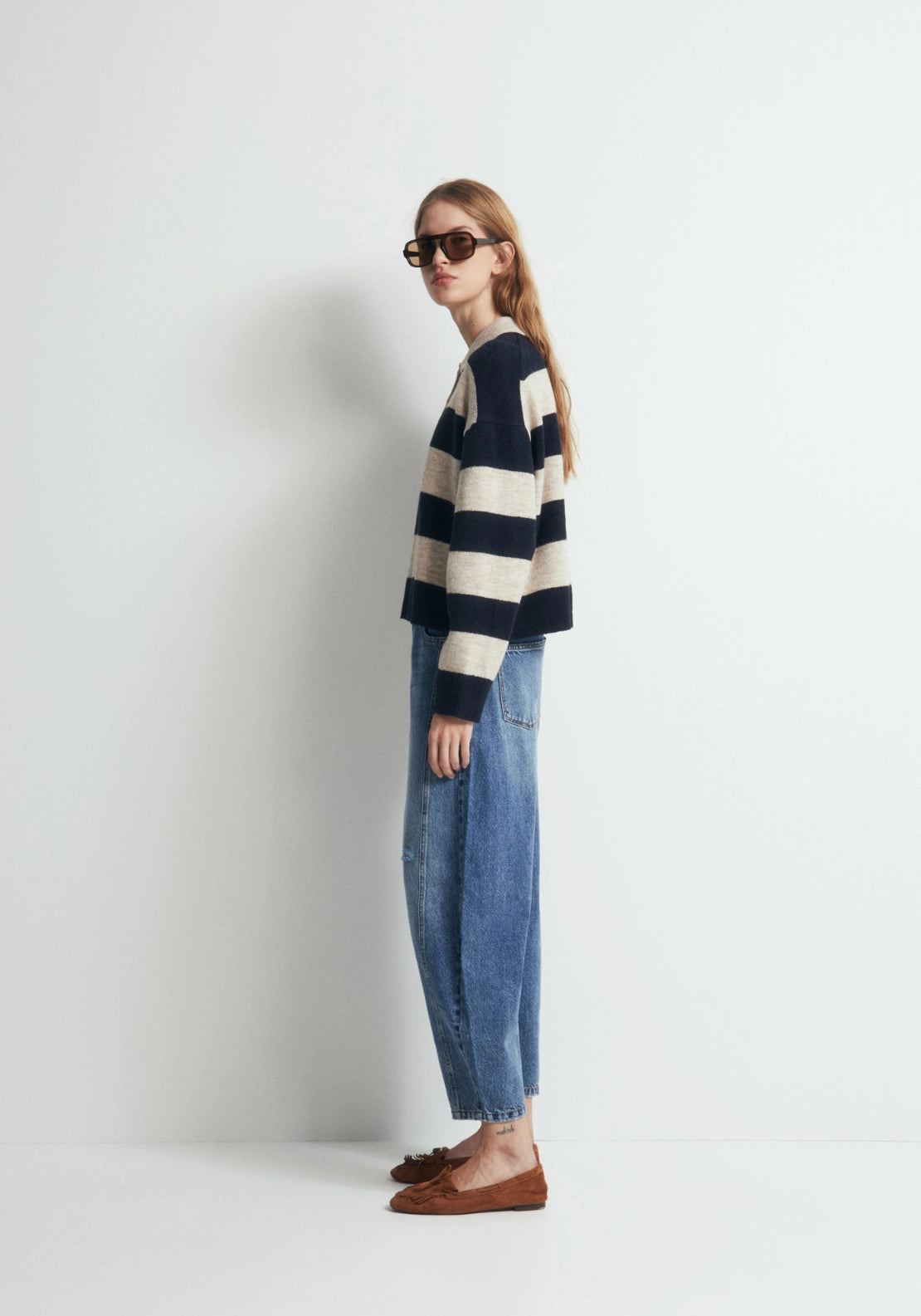 Striped Knit Polo Shirt - Blue