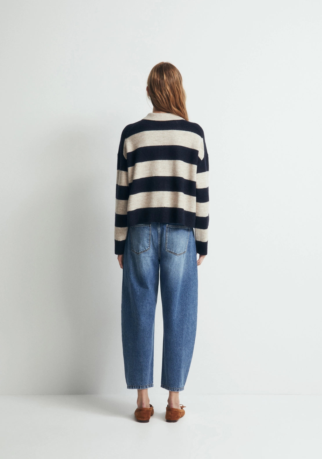 Striped Knit Polo Shirt - Blue