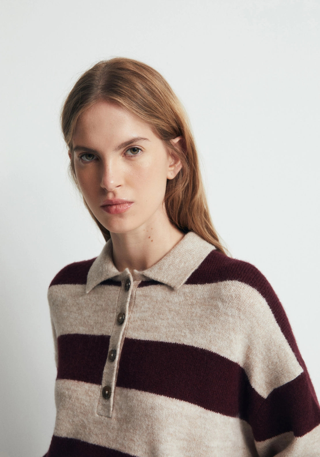 Striped Knit Polo Shirt - Red