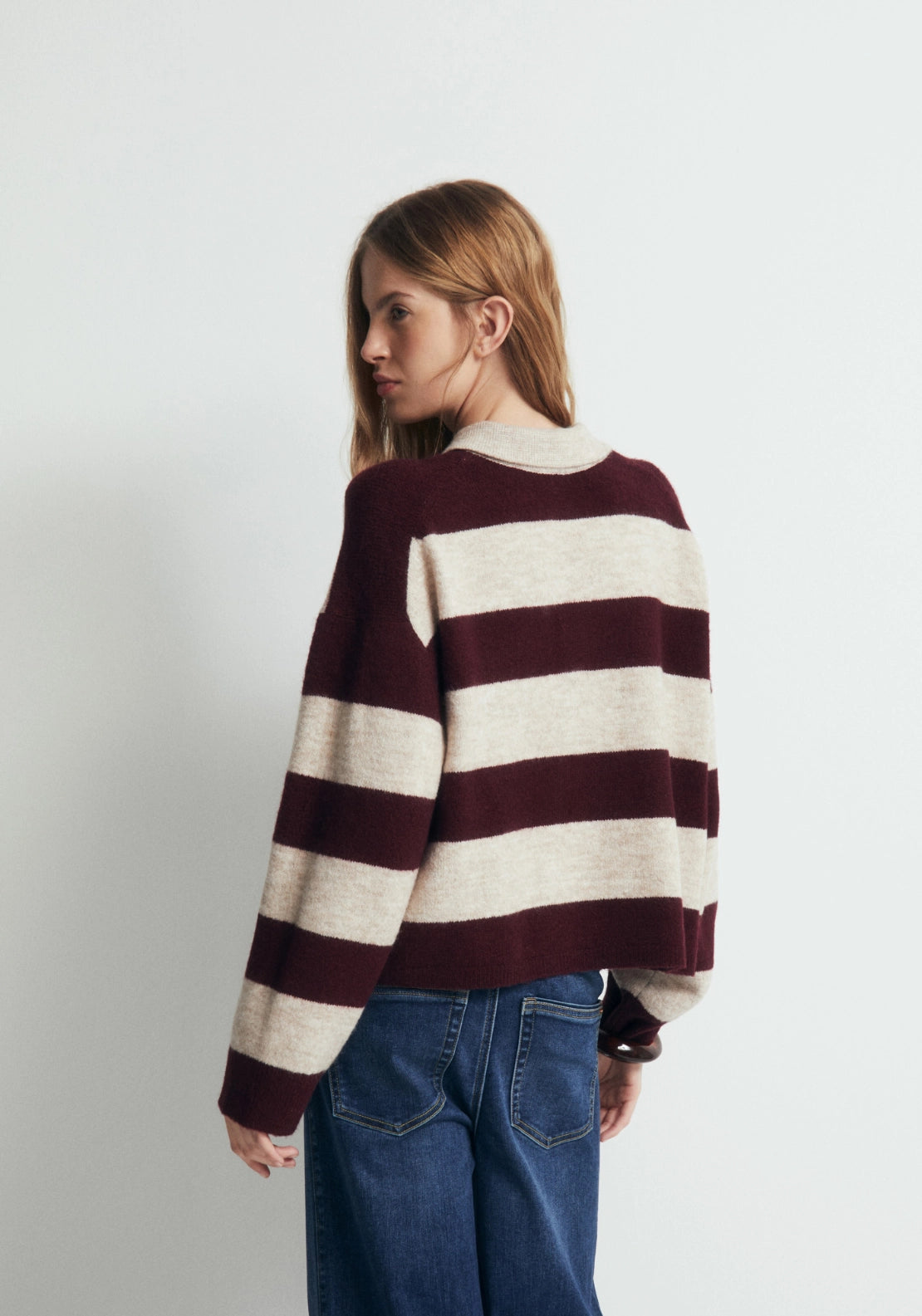 Striped Knit Polo Shirt - Red
