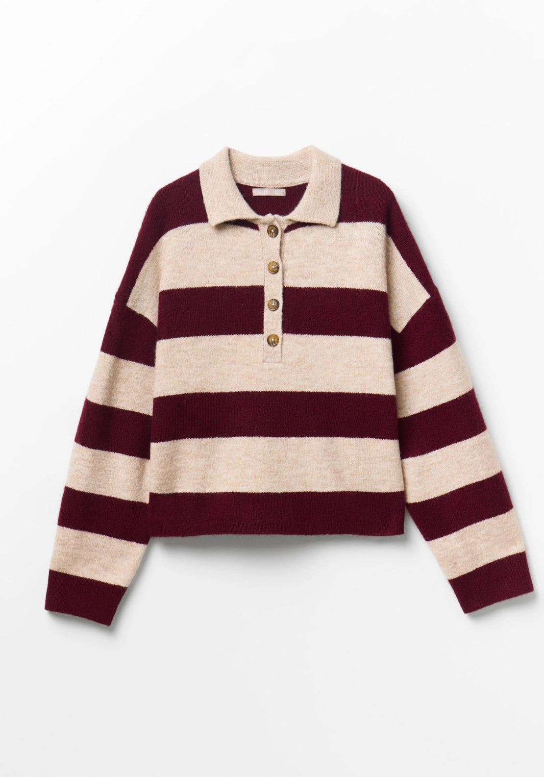 Striped Knit Polo Shirt - Red