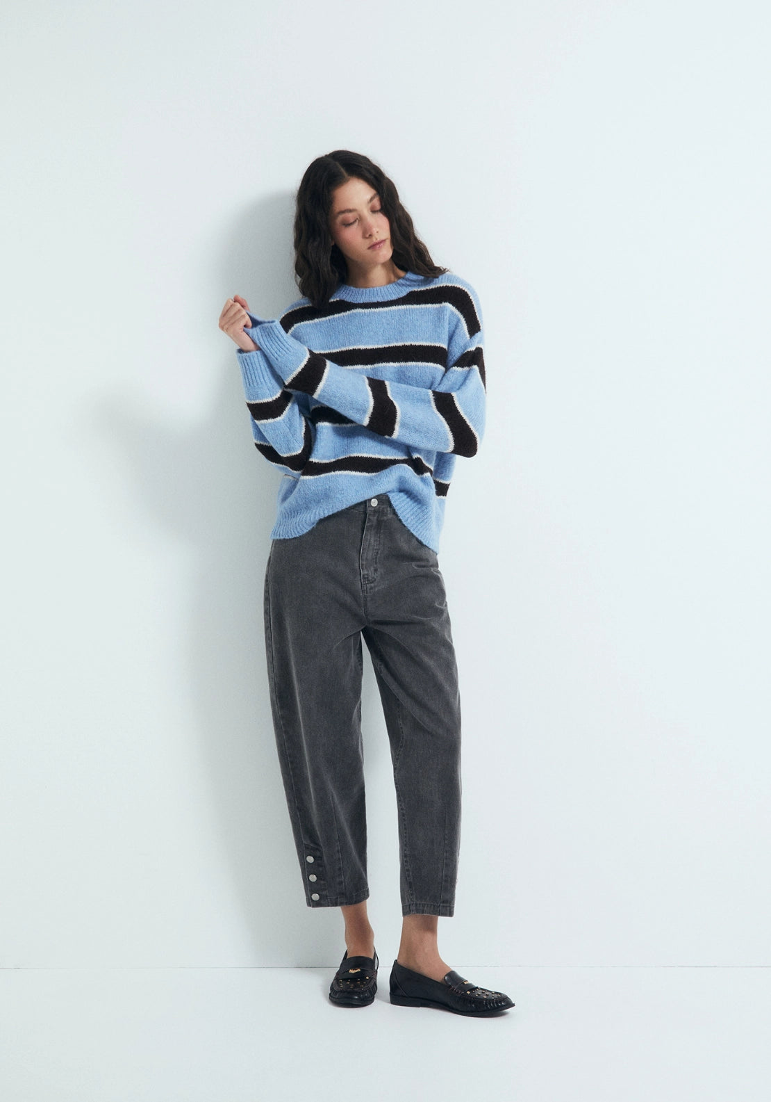 Striped Crew Neck Jumper - Blue