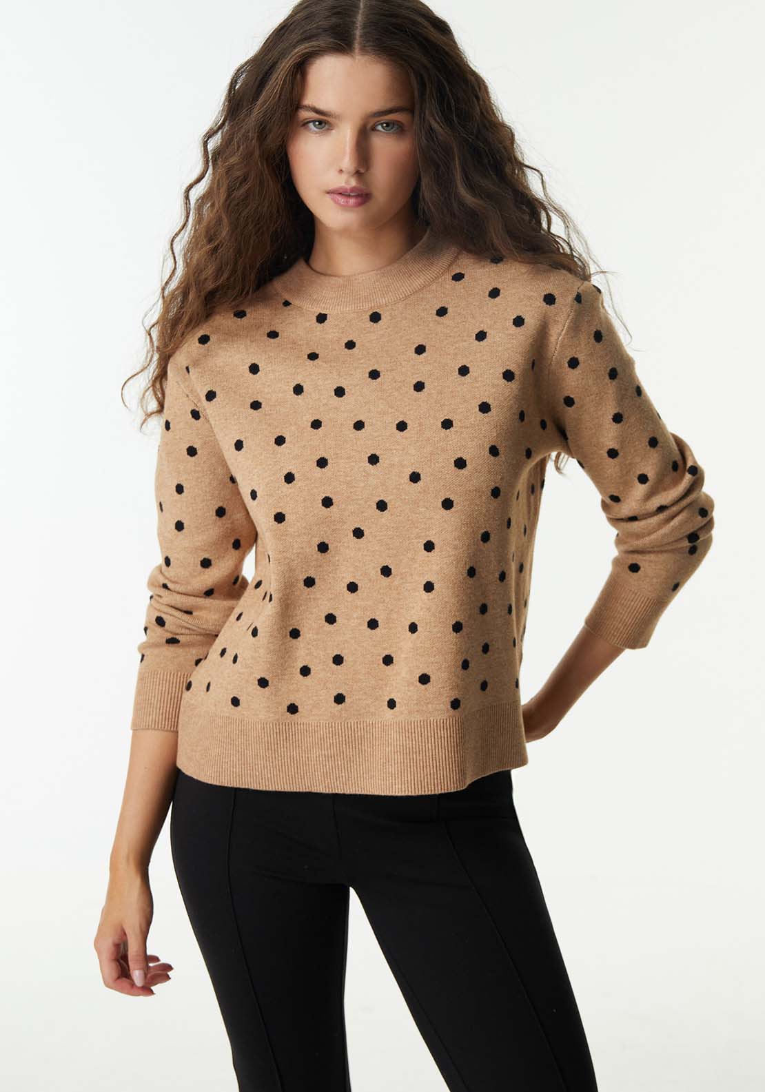 Sfera Round-neck sweater - Camel Mink 1 Shaws Department Stores