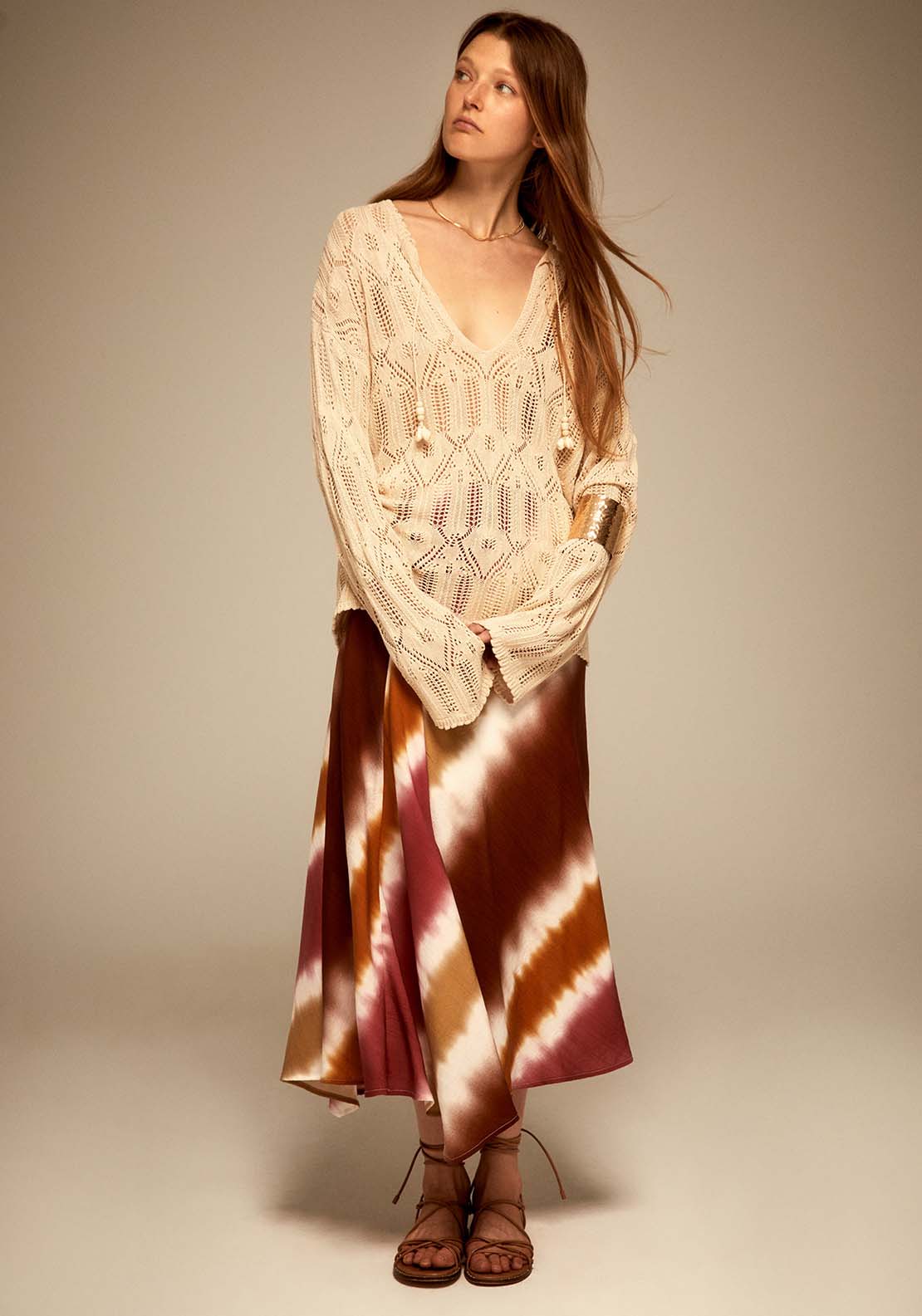 Sfera Openwork Kaftan Sweater - Ecru 5 Shaws Department Stores