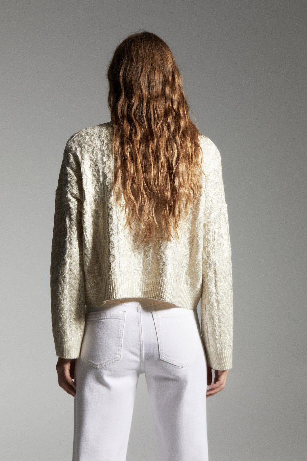 Gold Foil Cable Knit Sweater - Gold