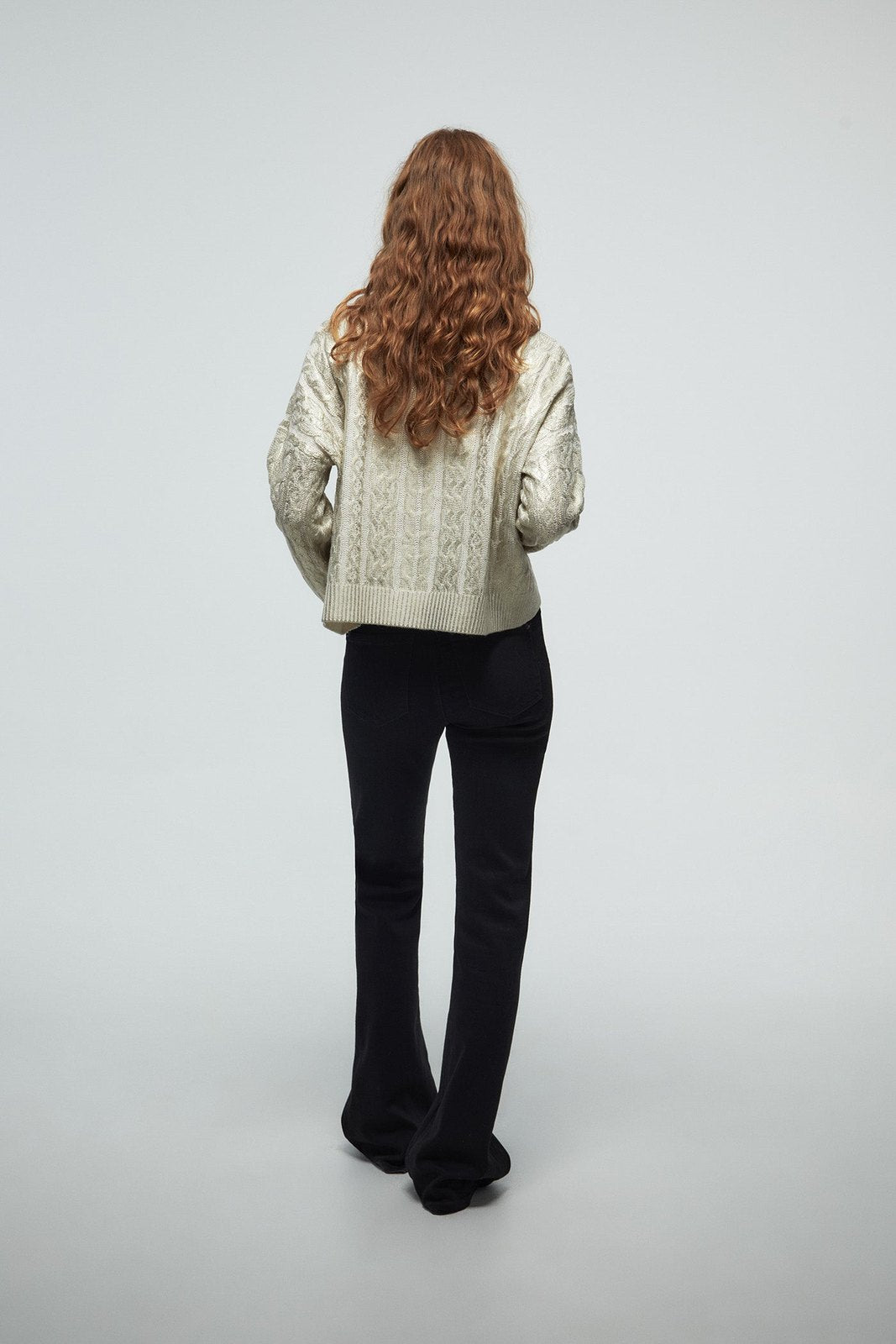 Gold Foil Cable Knit Sweater - Gold