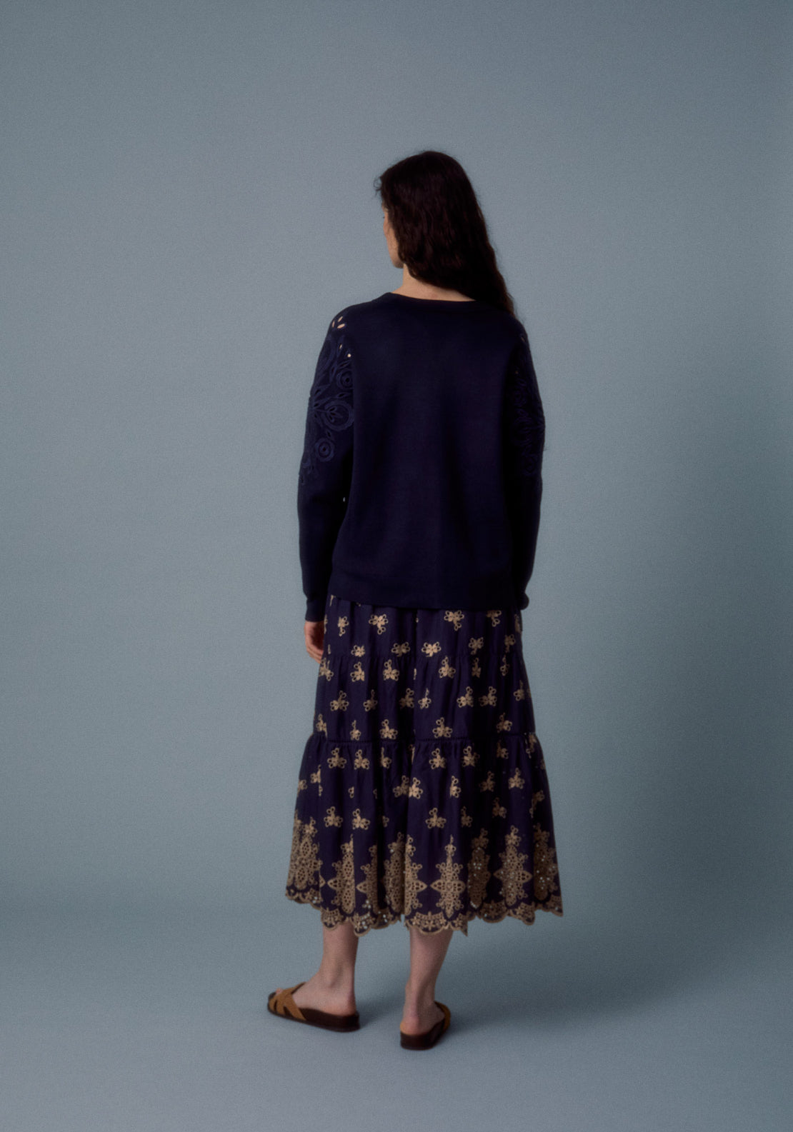 Embroidered Crew Sweater - Blue