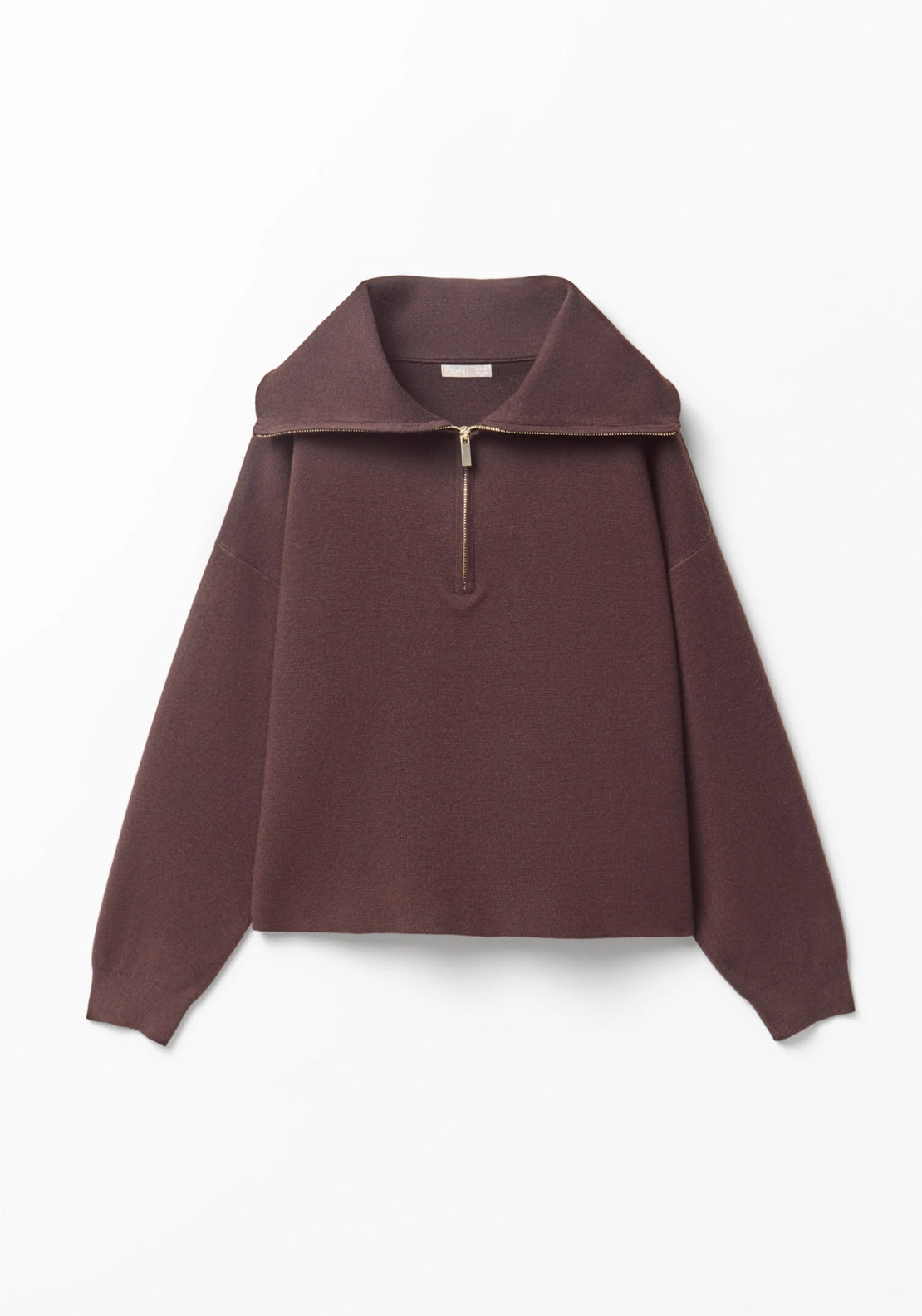 Zipped High Neck Sweater - Brown