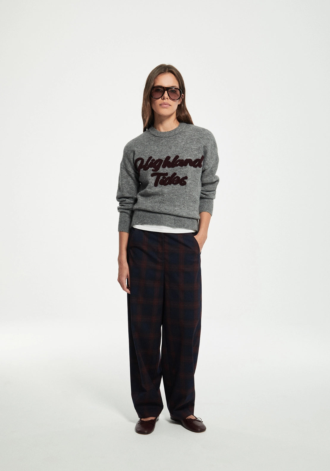 Embroidered Text Sweater - Grey