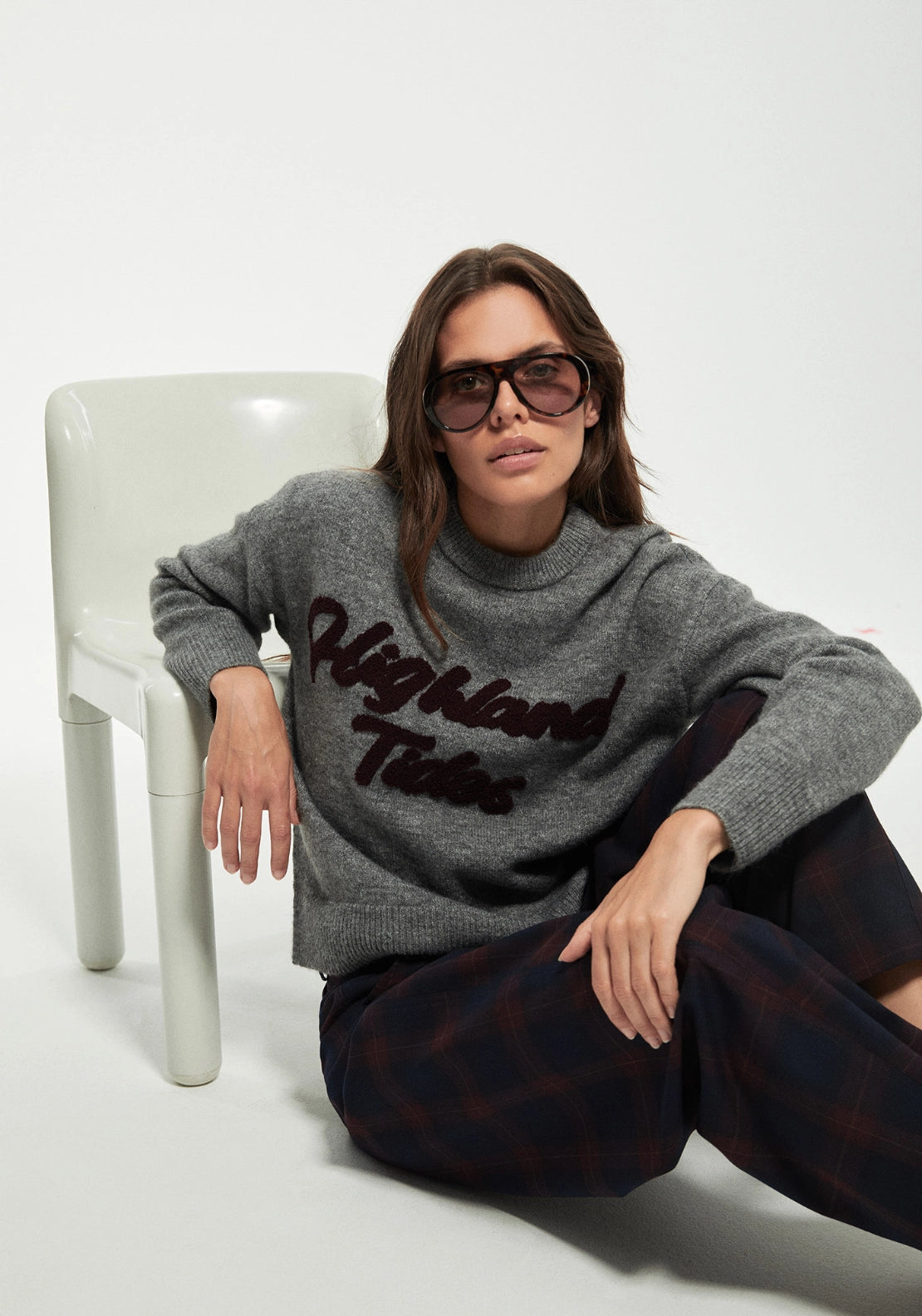 Embroidered Text Sweater - Grey