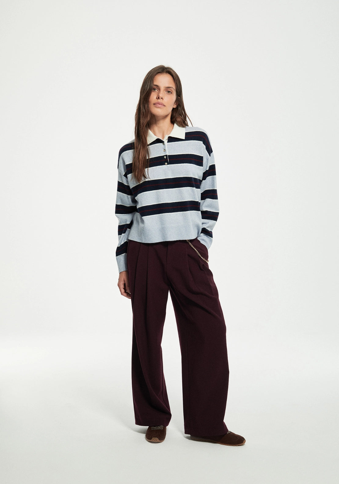 Wide Stripe Polo Sweater - Blue