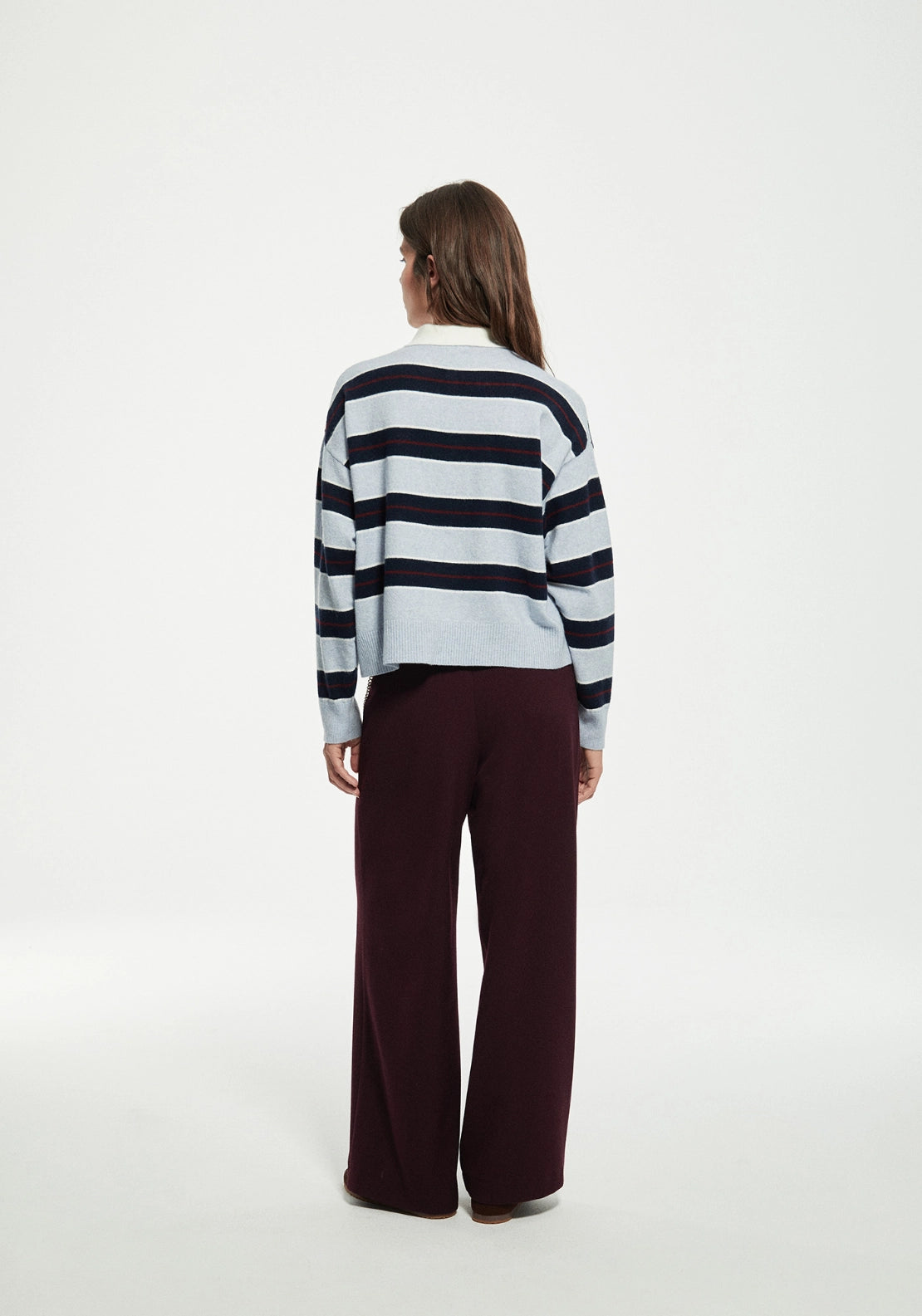 Wide Stripe Polo Sweater - Blue